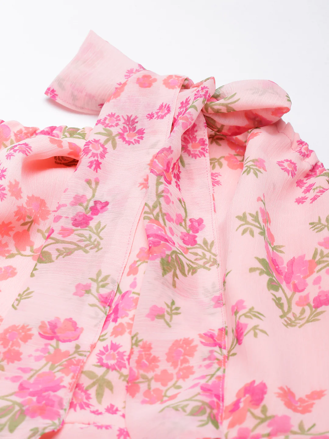 Women Pink Floral Chiffon Dress - Image 6