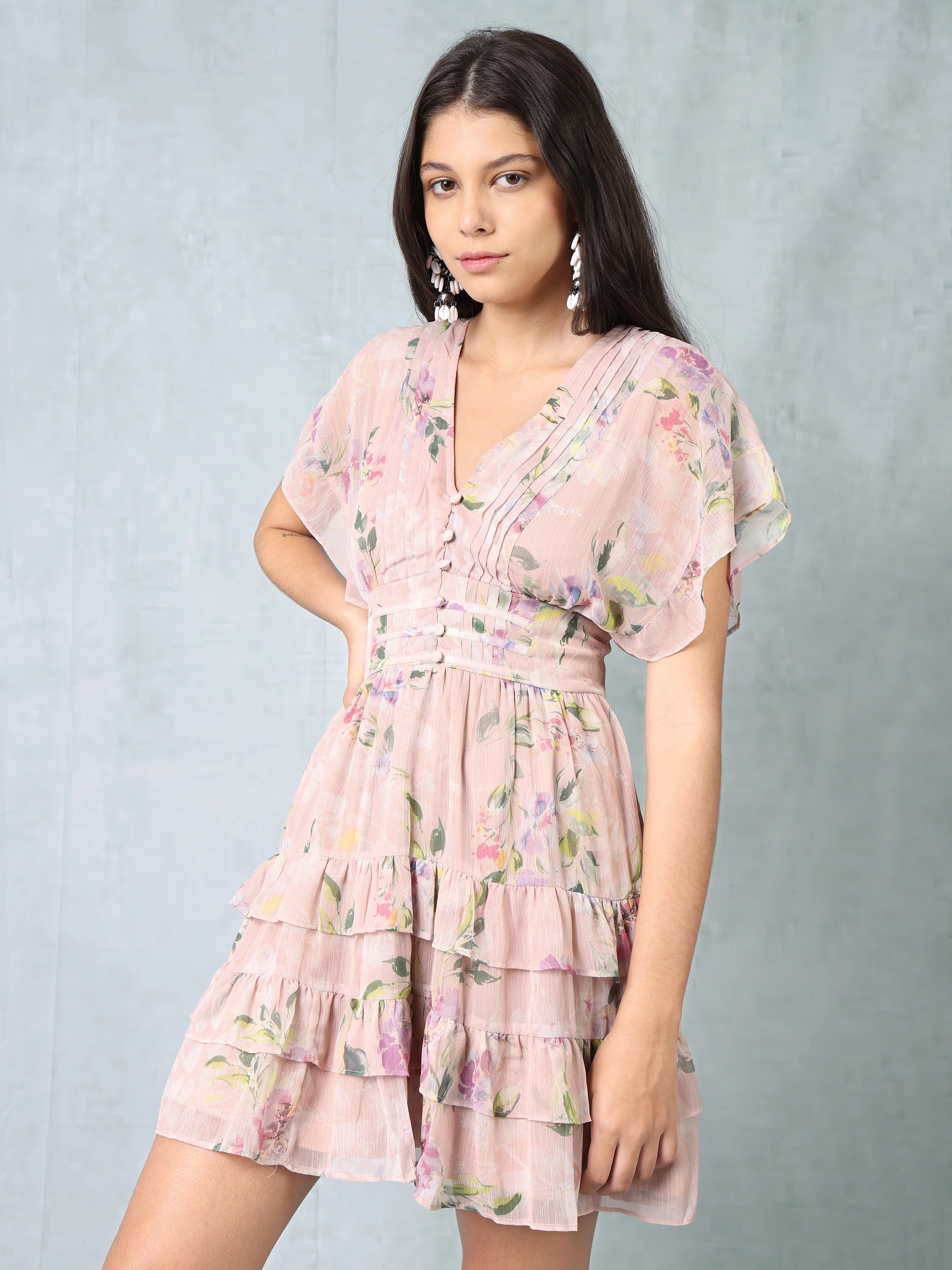 Women Pink Floral Printed Dress - Image 5