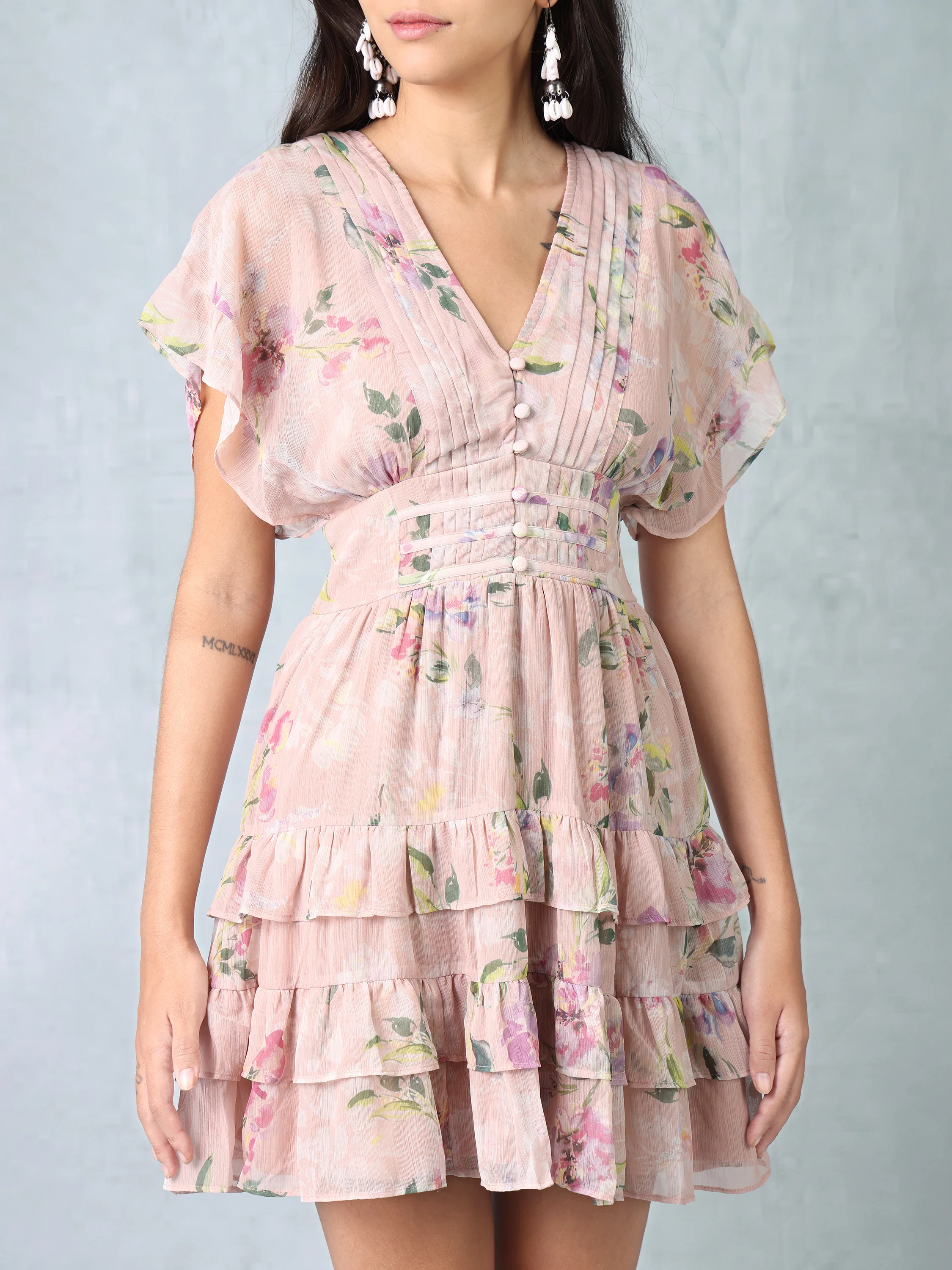 Women Pink Floral Printed Dress - Image 6