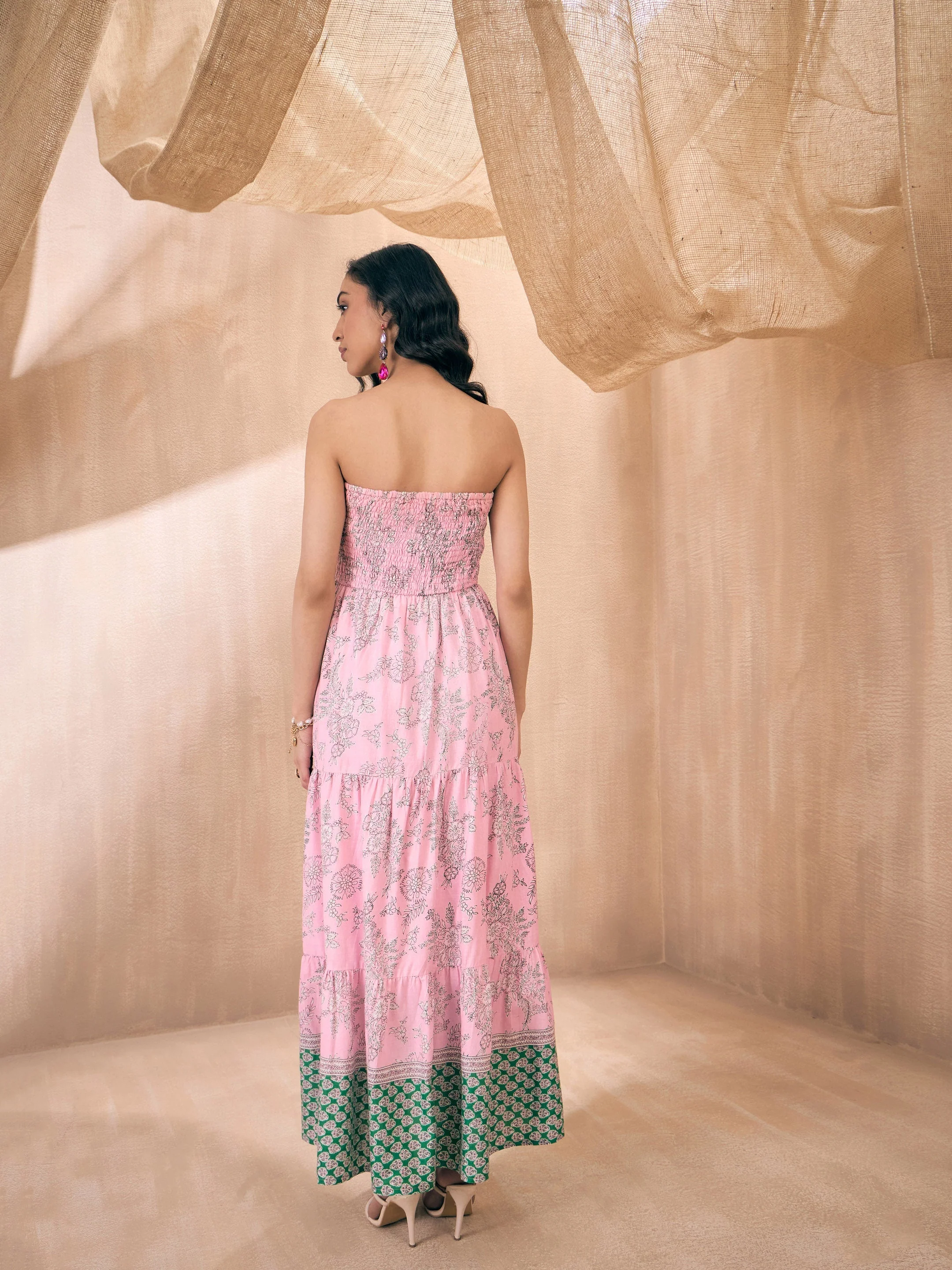 Women Pink Floral Tube Maxi - Image 2