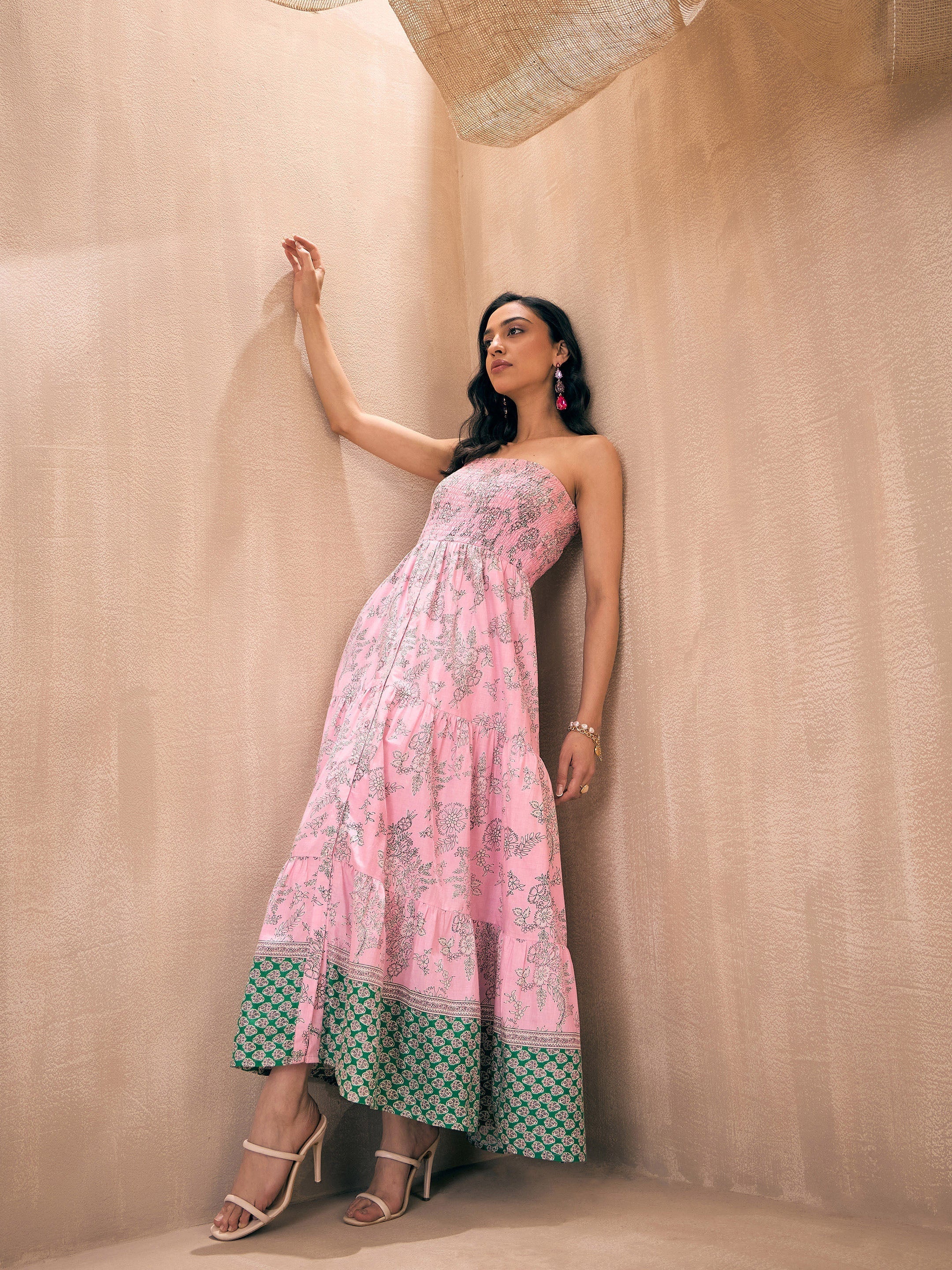 Women Pink Floral Tube Maxi - Image 4