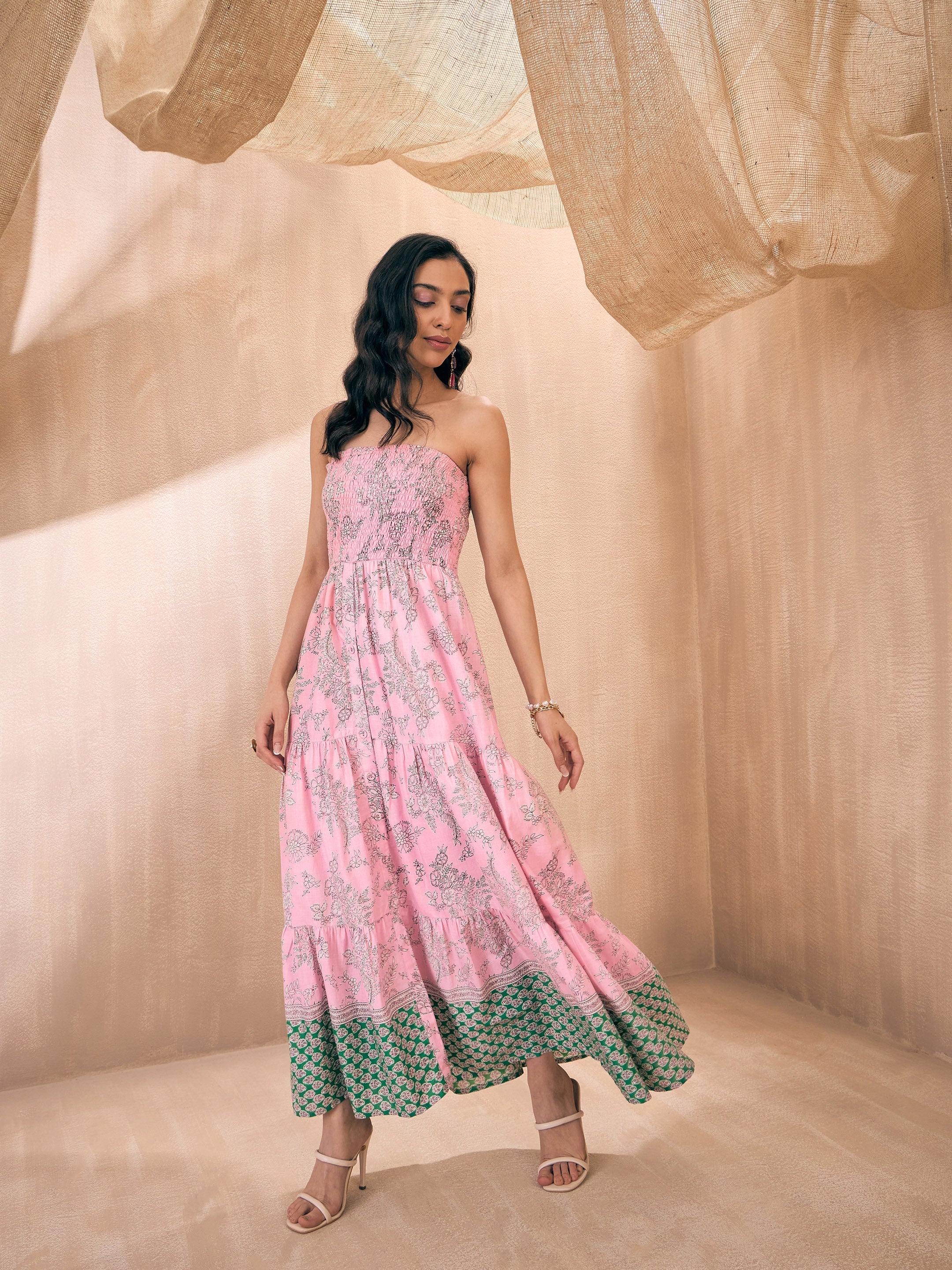 Women Pink Floral Tube Maxi - Image 5