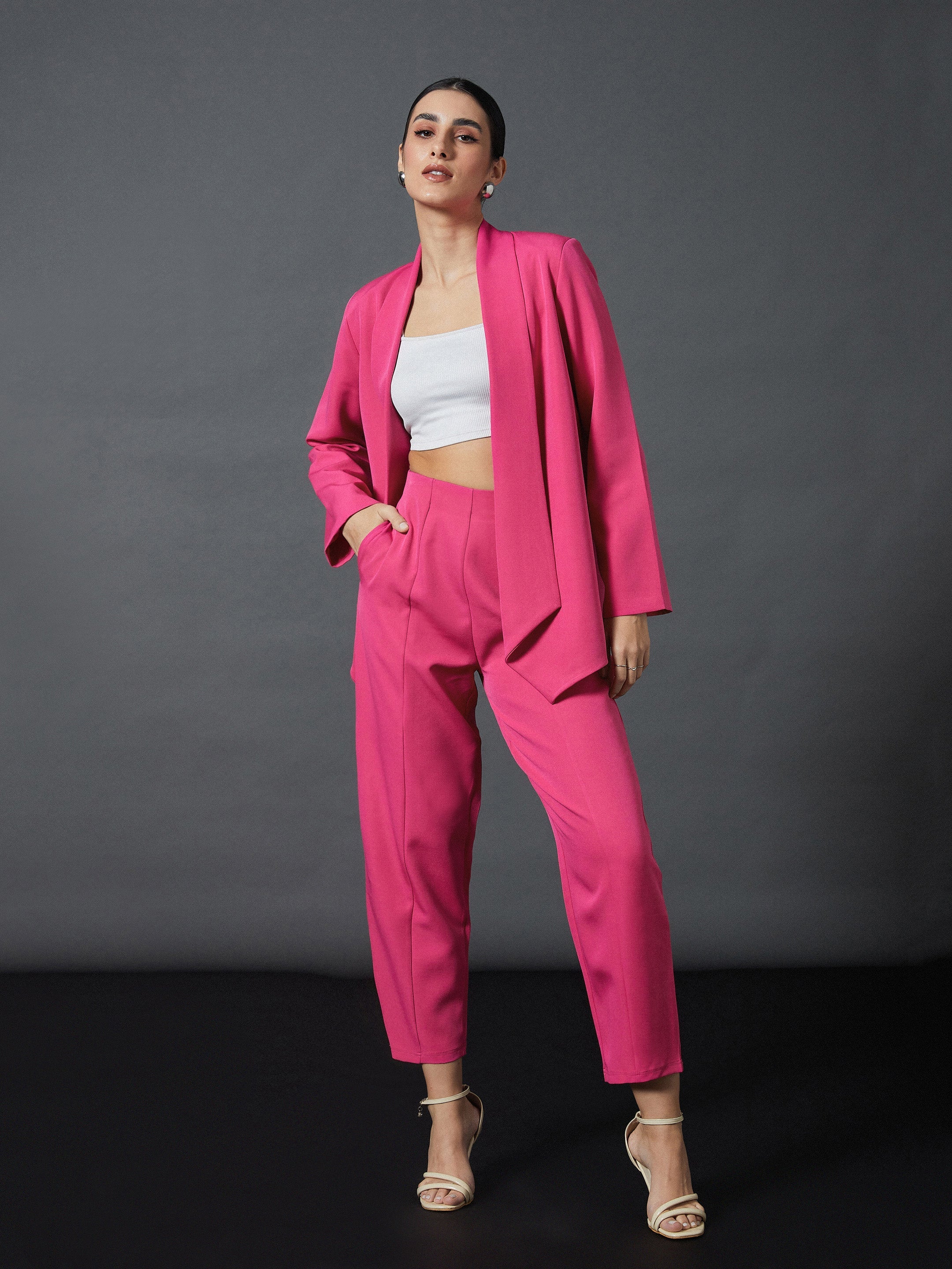 Women Pink Front Darted Balloon Fit Pants - Image 6