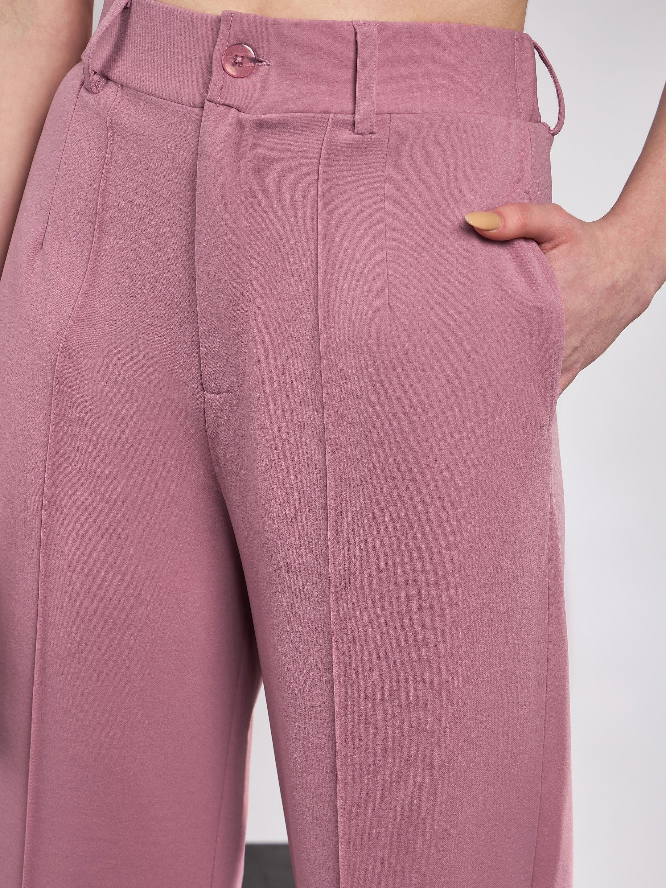 Women Pink Front Darted Knitted Straight Pants - Image 4