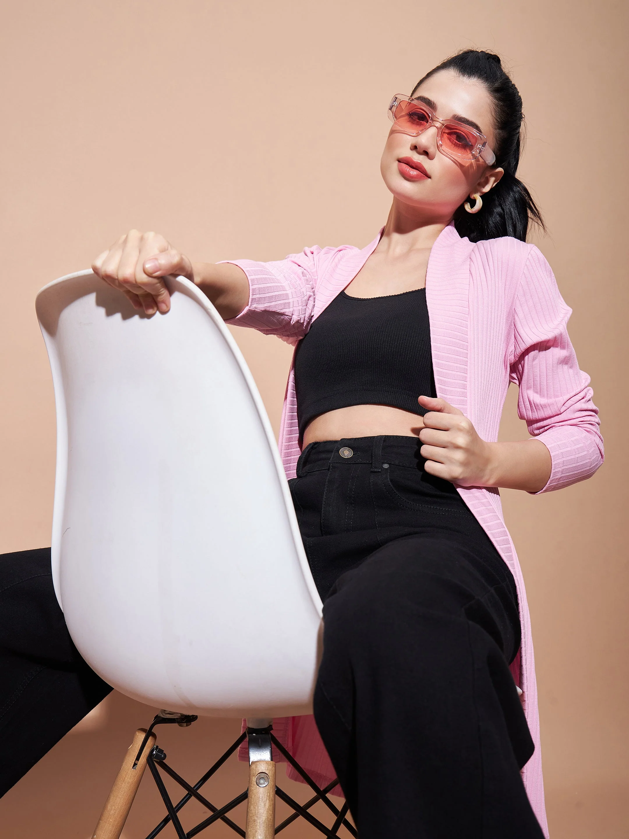 Women Pink Full Sleeves Rib Shrug - Image 5