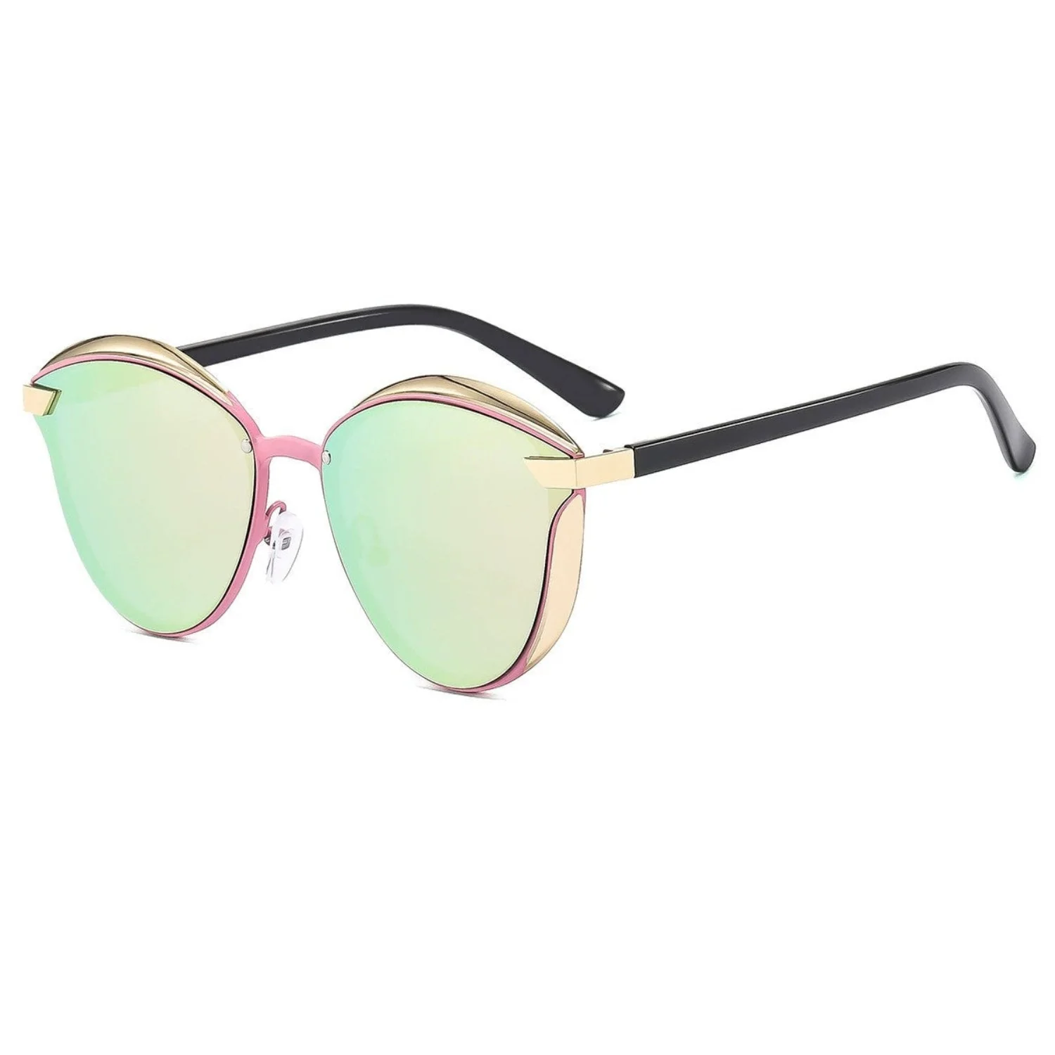 Women Pink Gold Round Sunglasses - Image 2