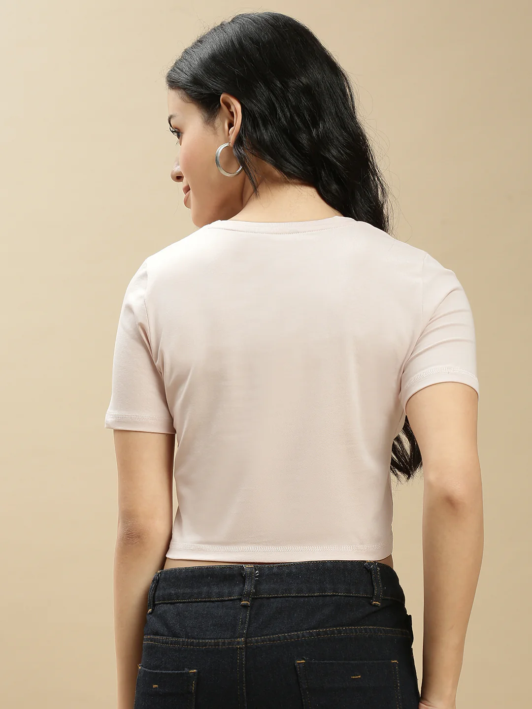 Women Pink Half Sleeve Crop Top - Image 3