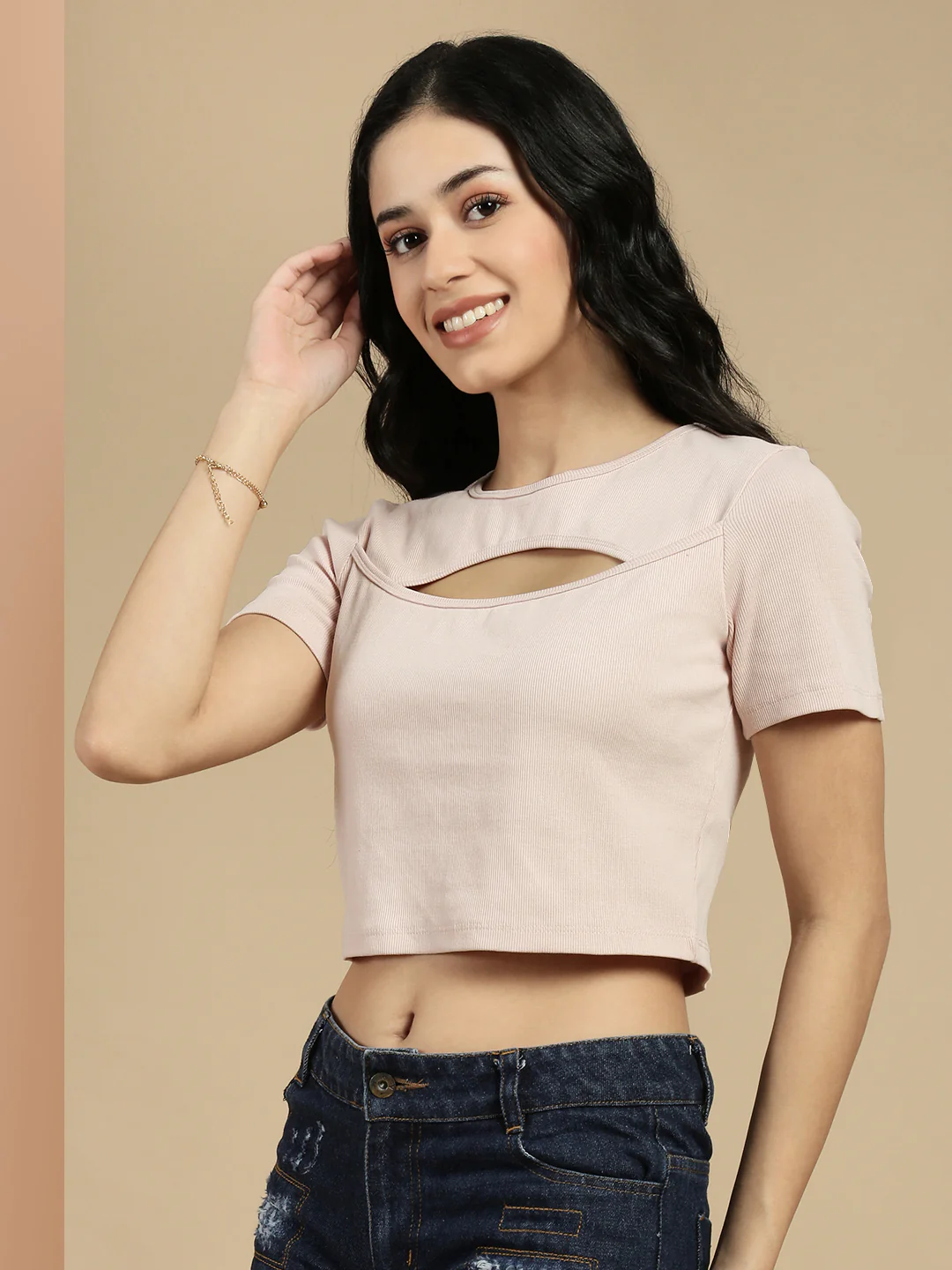 Women Pink Half Sleeve Crop Top - Image 6