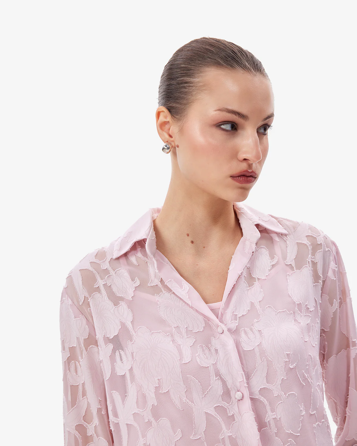 Women Pink Jacquard Shirt With Camisole - Image 3