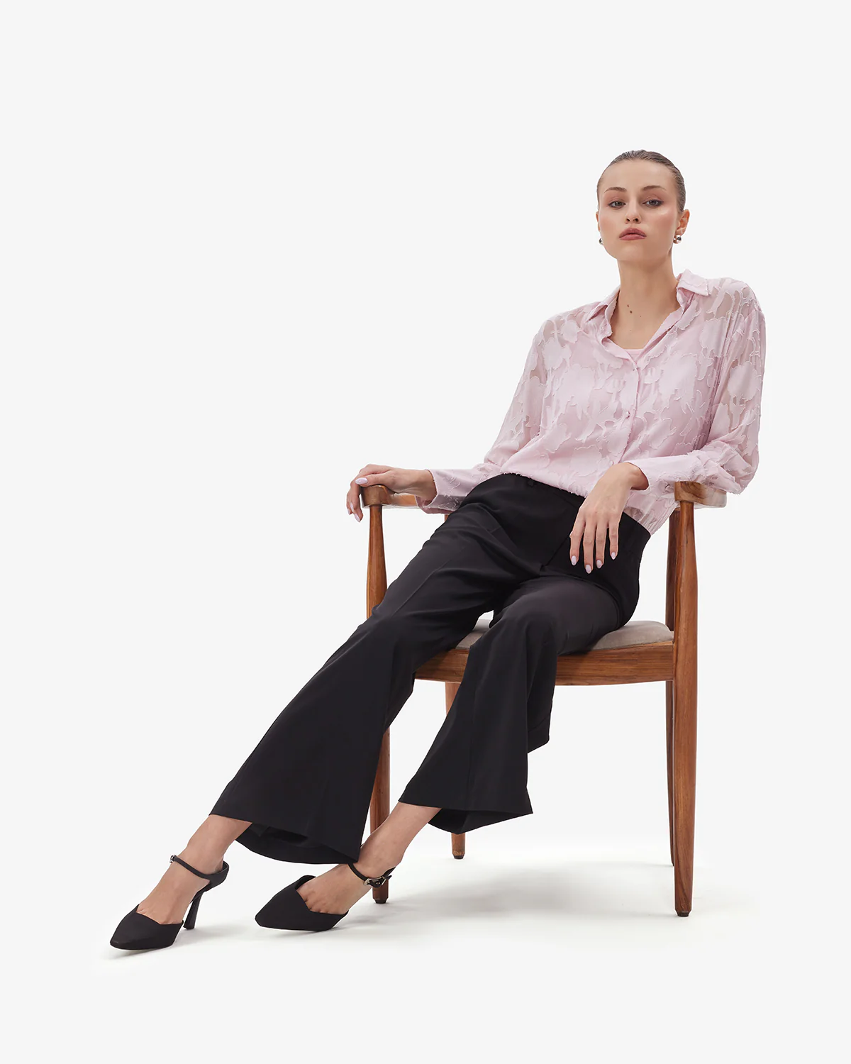 Women Pink Jacquard Shirt With Camisole - Image 6