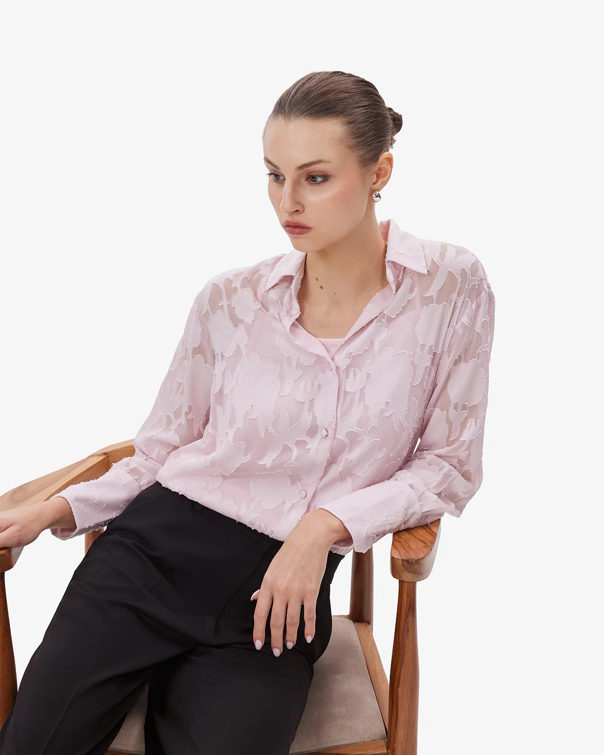 Women Pink Jacquard Shirt With Camisole - Image 7