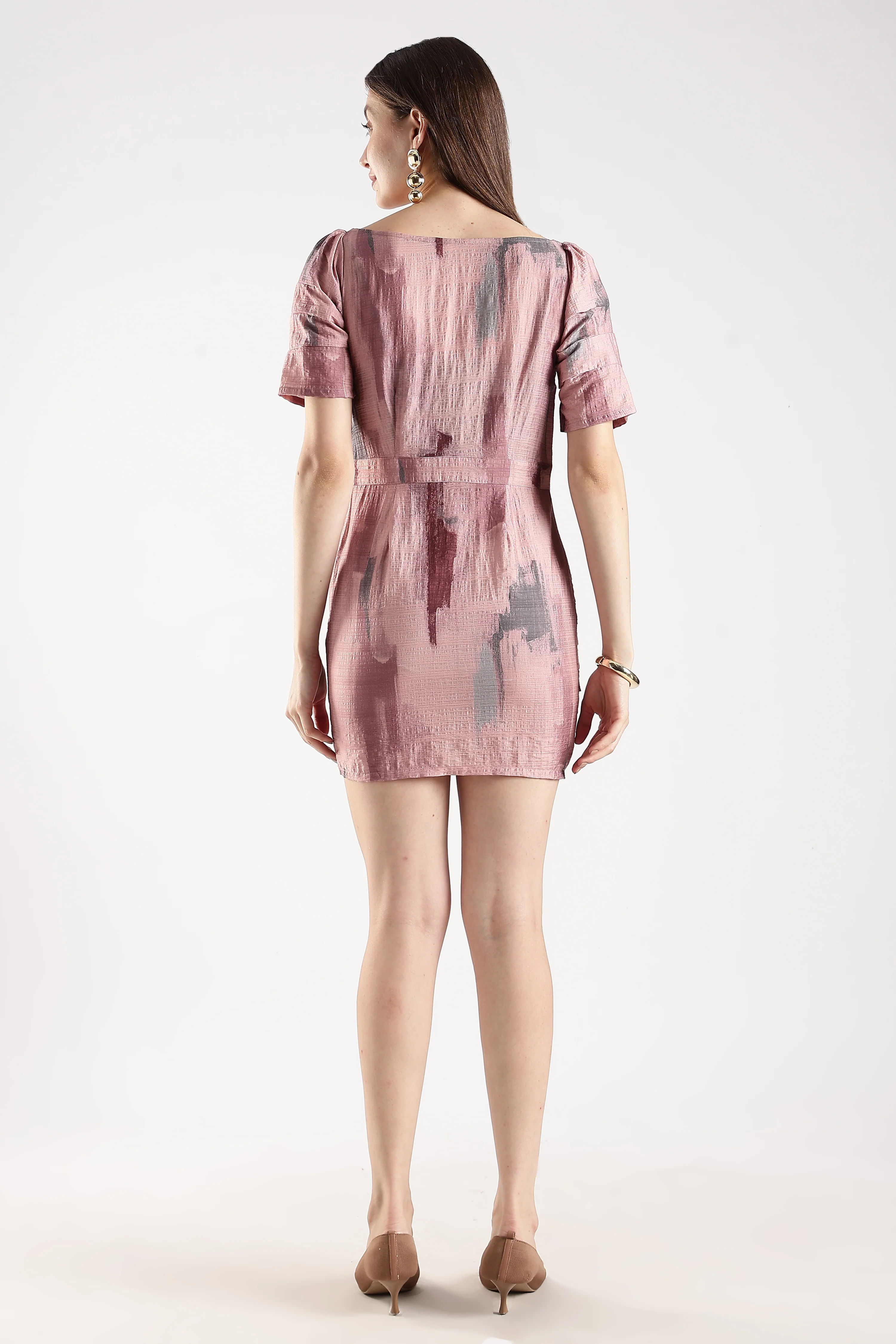 Women Pink Layered Bodycon Dress - Image 2