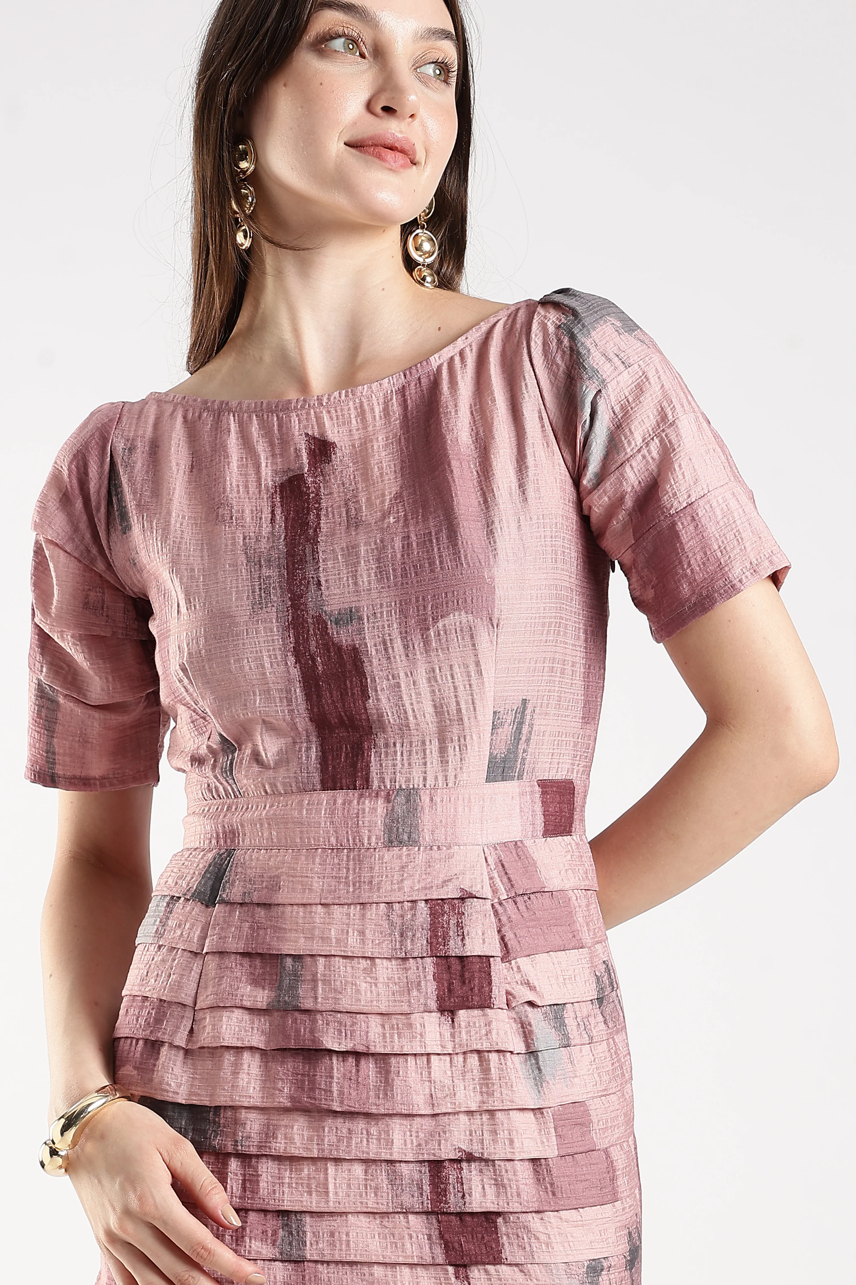 Women Pink Layered Bodycon Dress - Image 3
