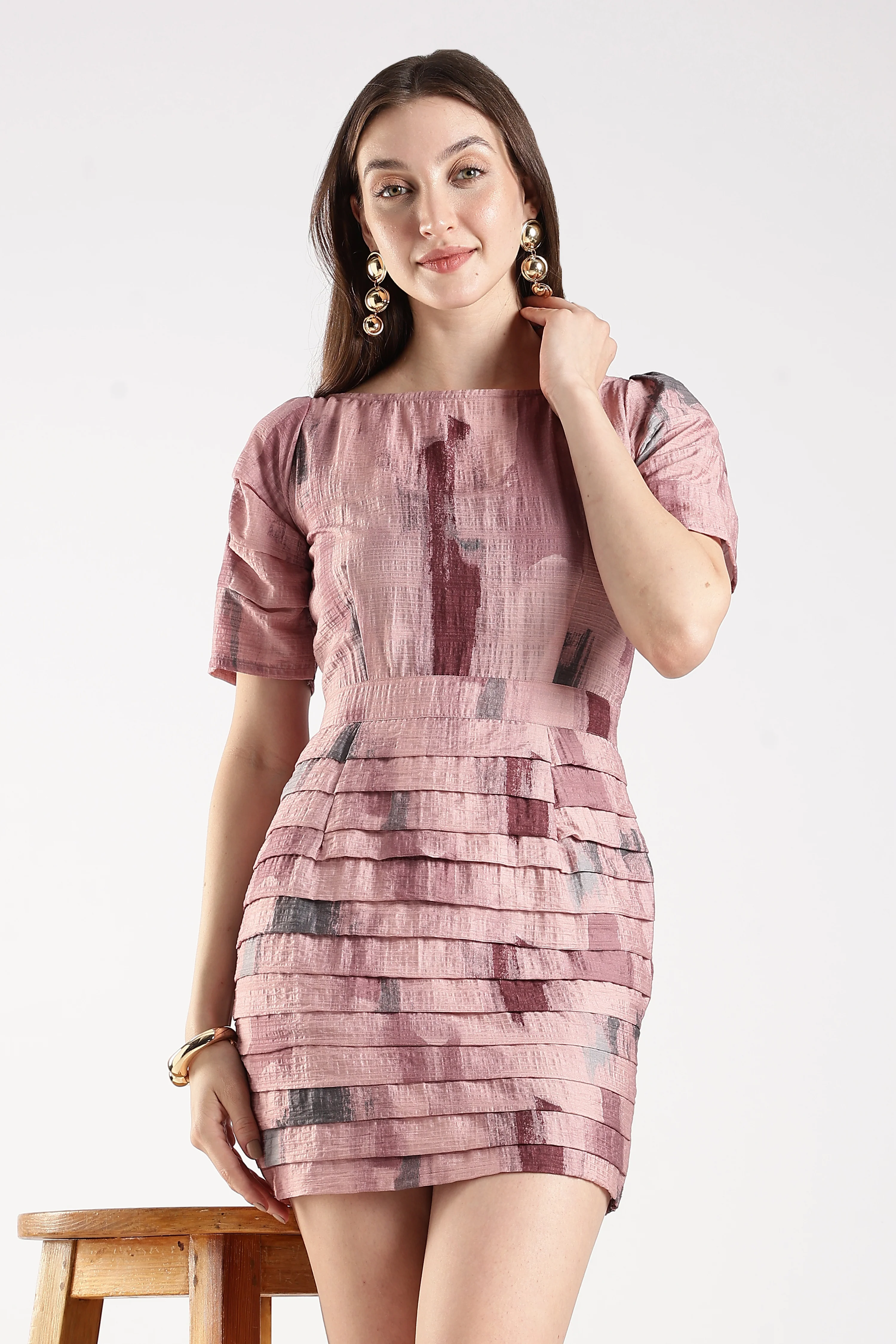 Women Pink Layered Bodycon Dress - Image 4