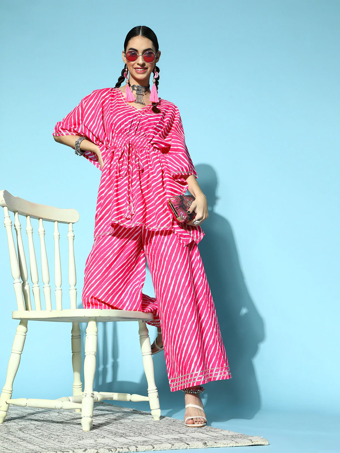 Women Pink Lehariya Ankle Length Palazzo Pants - Image 2