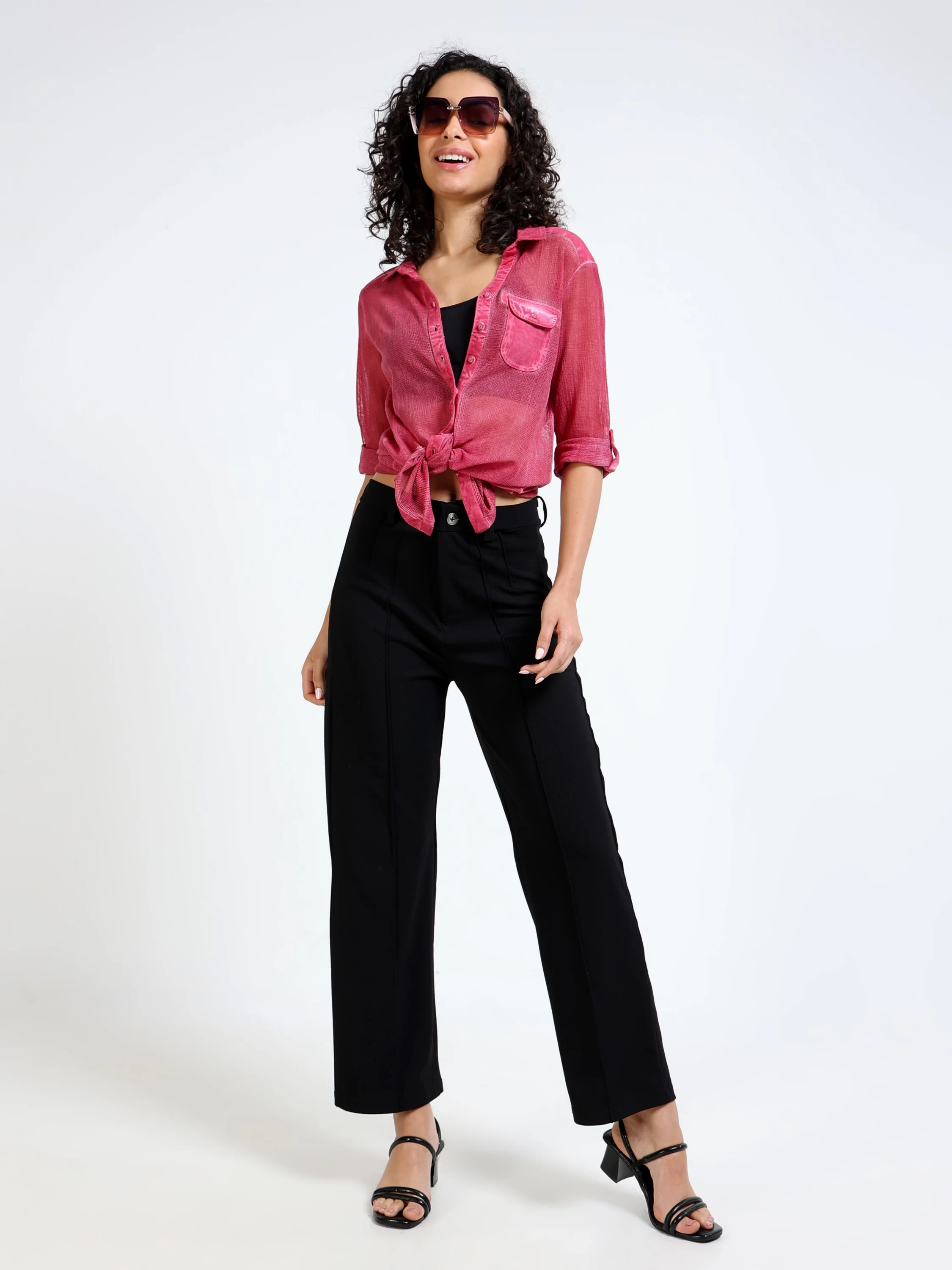 Women Pink Mesh Regular Shirt - Image 2