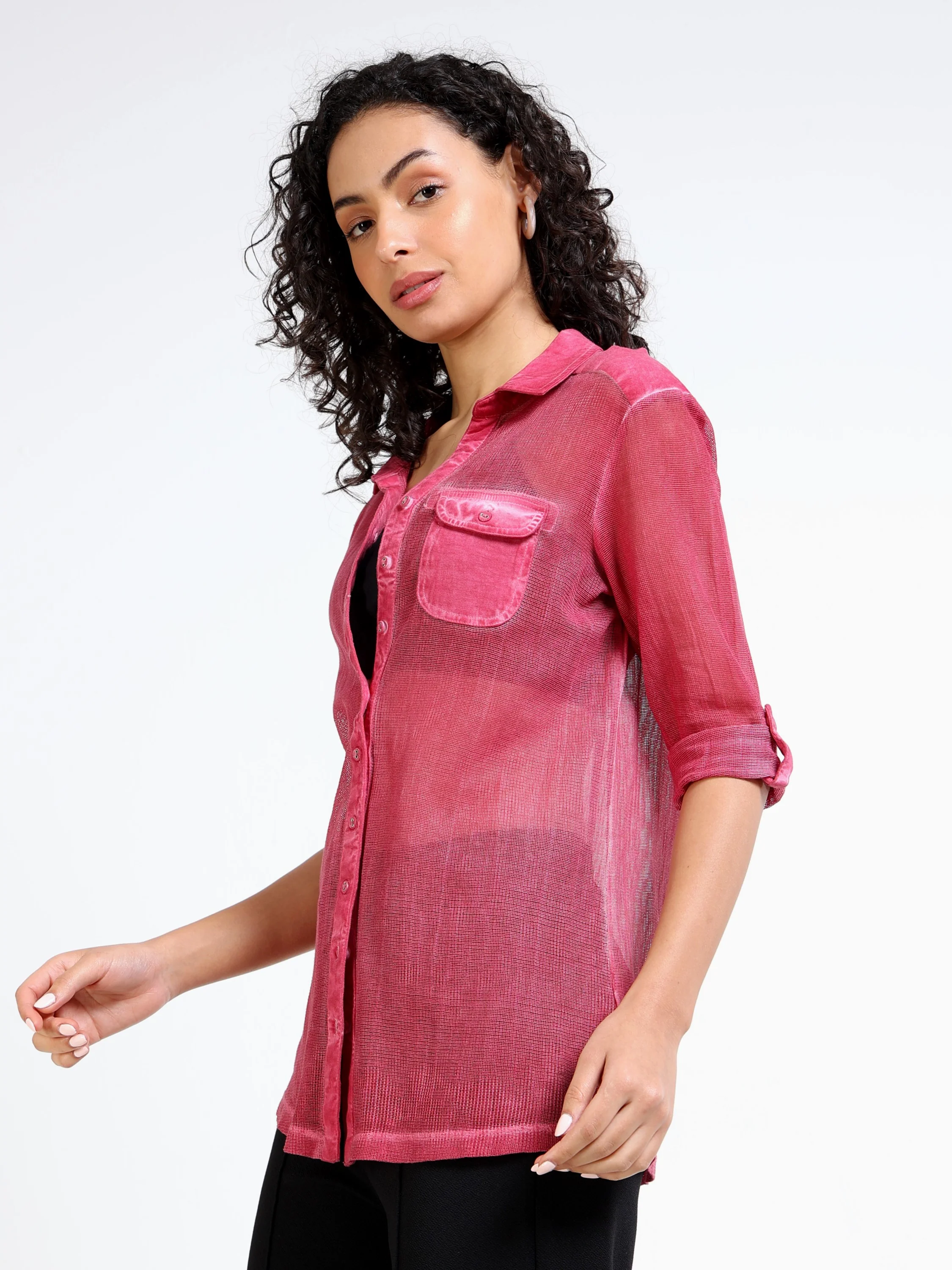 Women Pink Mesh Regular Shirt - Image 4