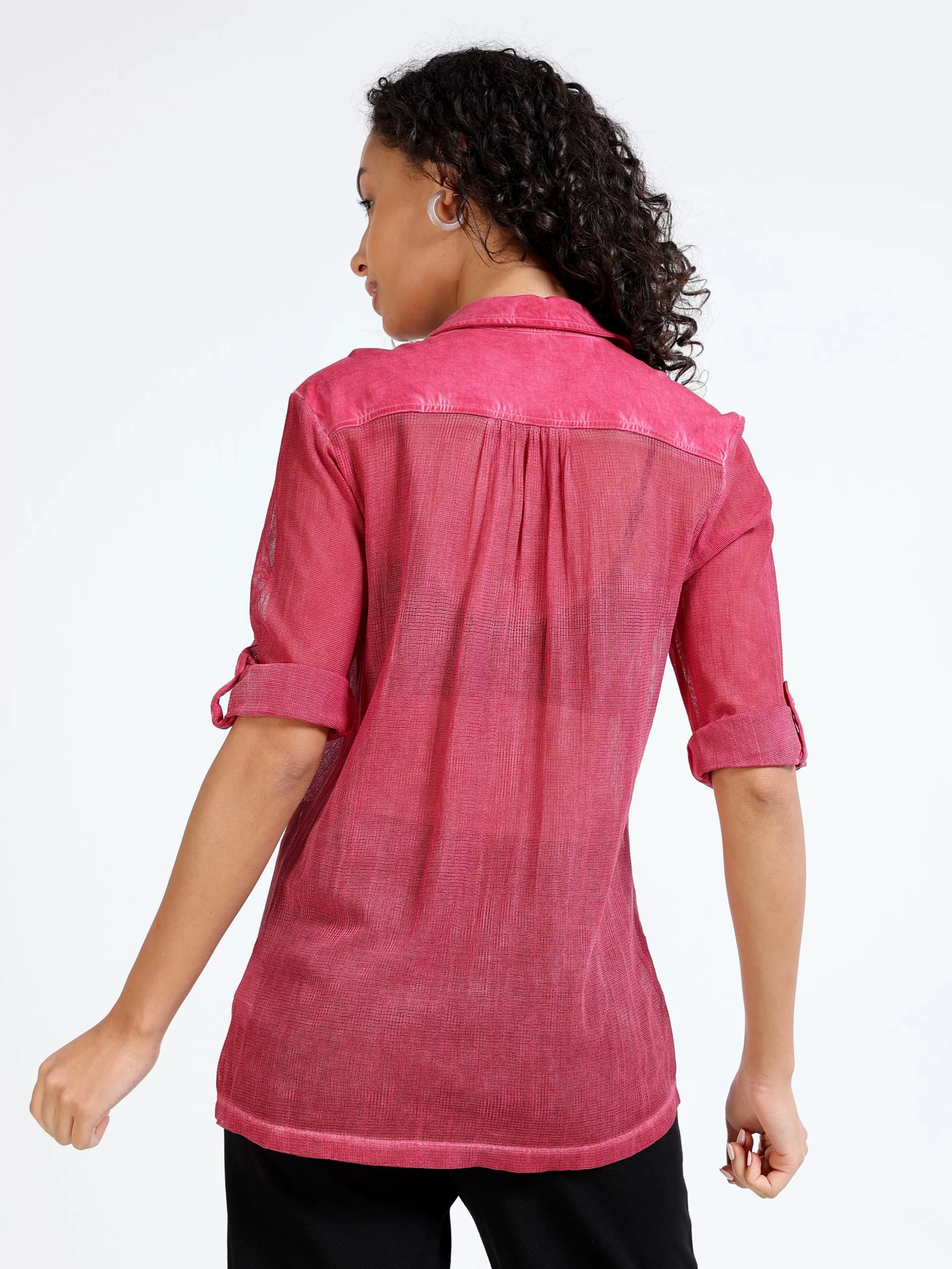 Women Pink Mesh Regular Shirt - Image 5