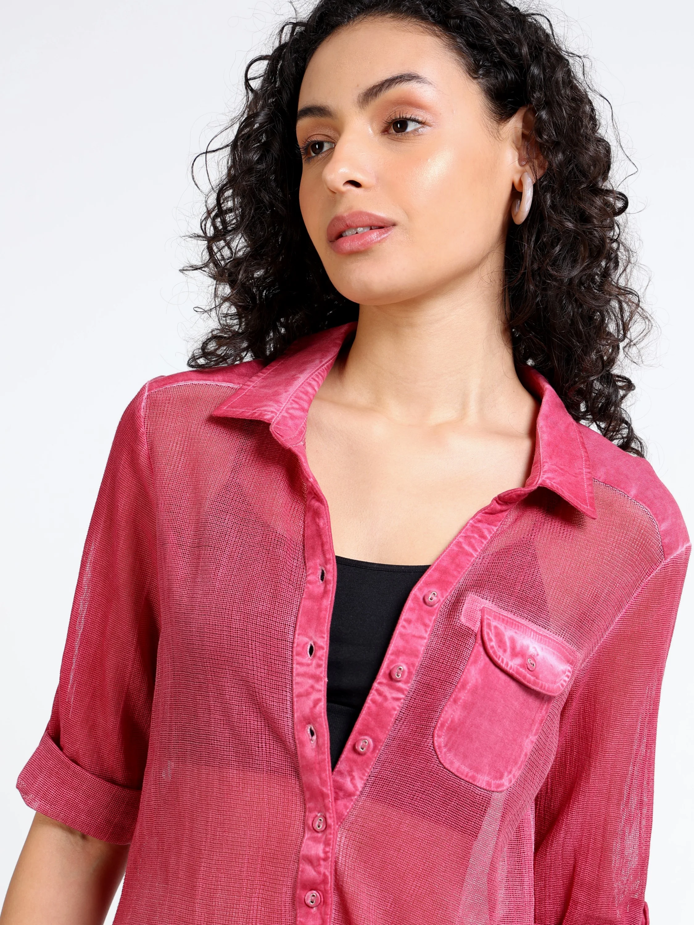 Women Pink Mesh Regular Shirt - Image 6