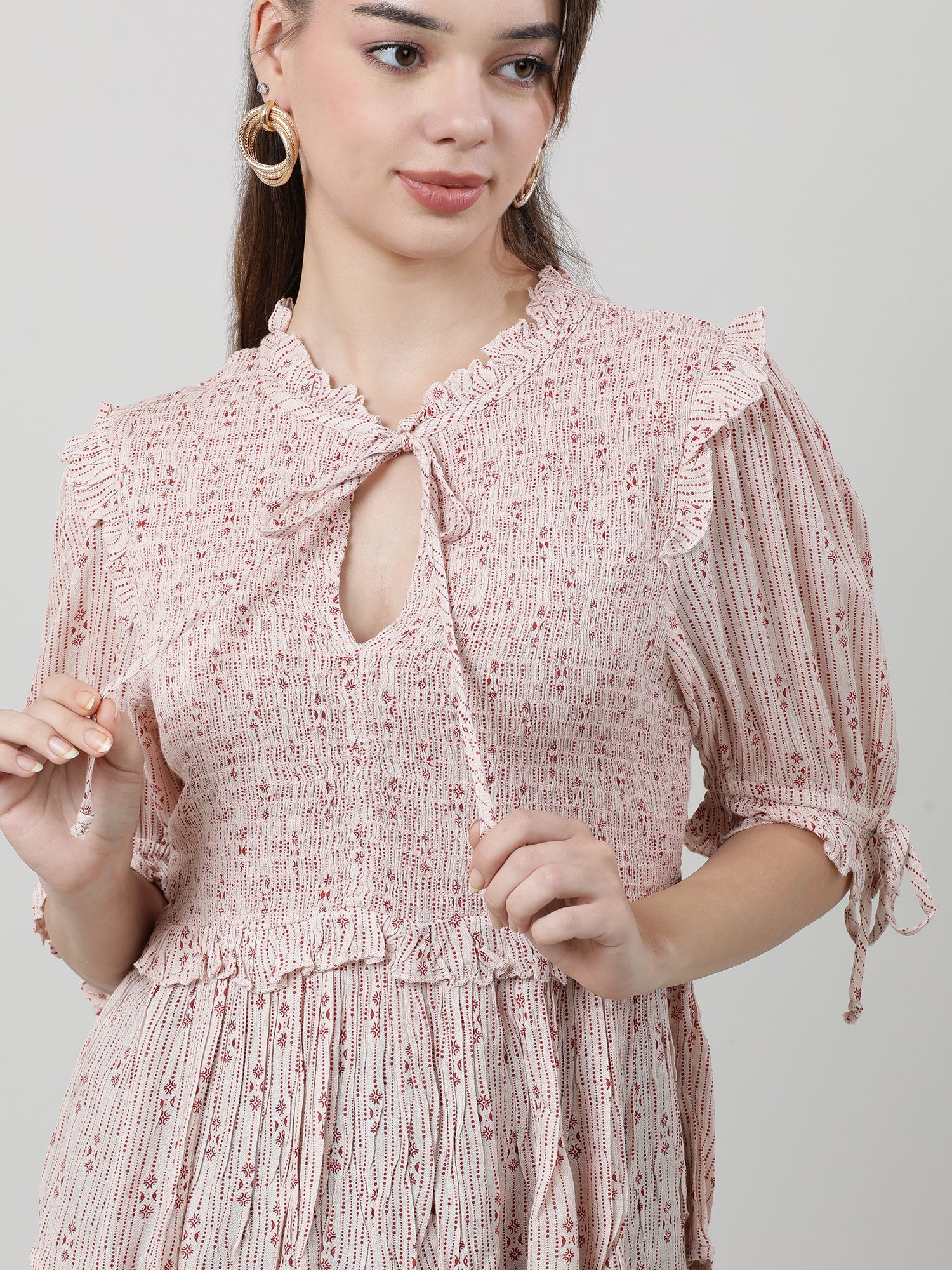 Women Pink Peplum Top With Frills - Image 5