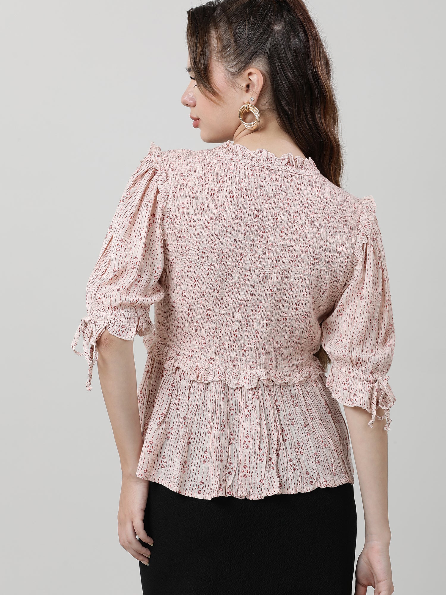 Women Pink Peplum Top With Frills - Image 6