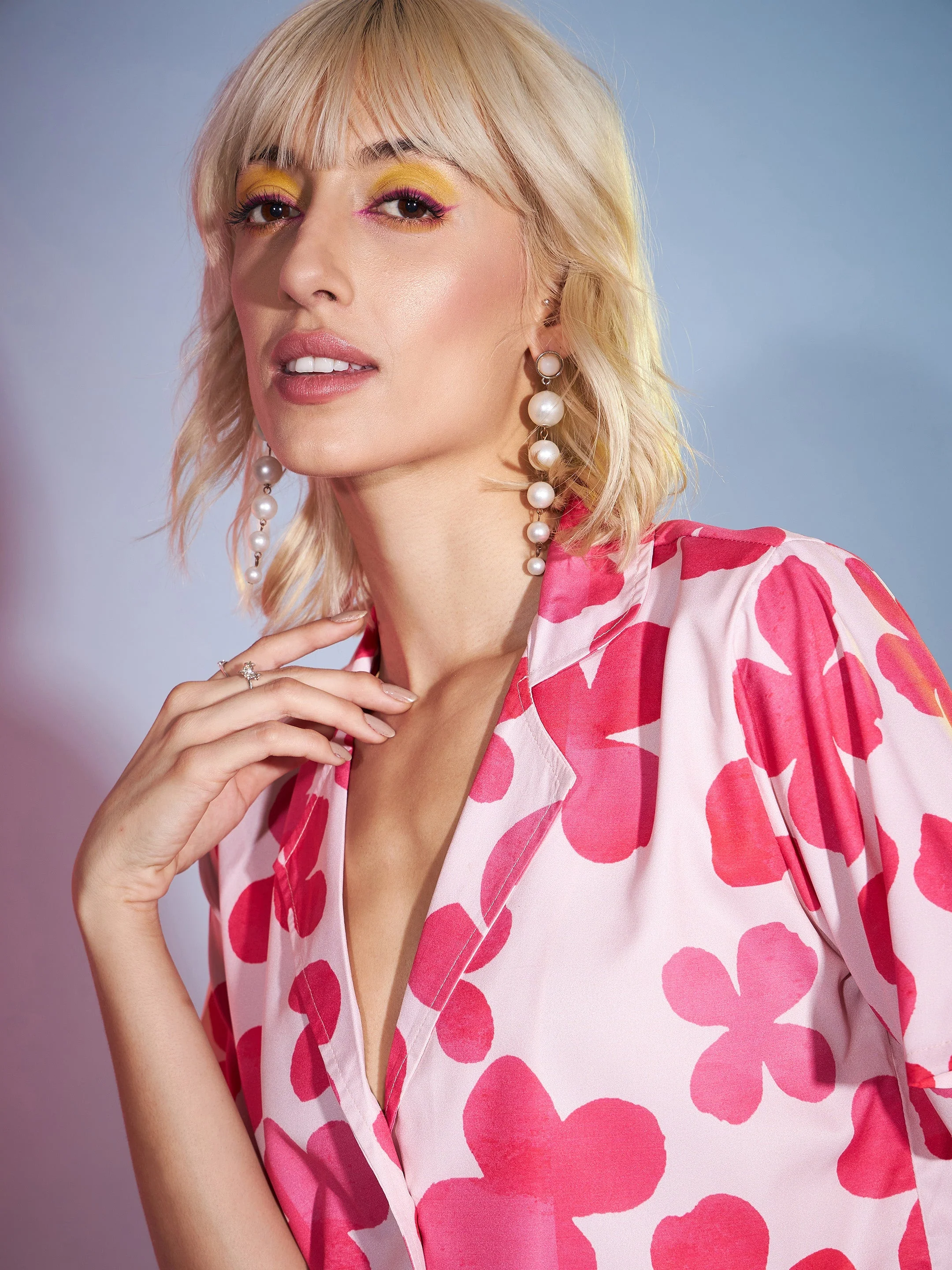 Women Pink Petal Floral Crop Shirt With Mini Skirt - Image 4