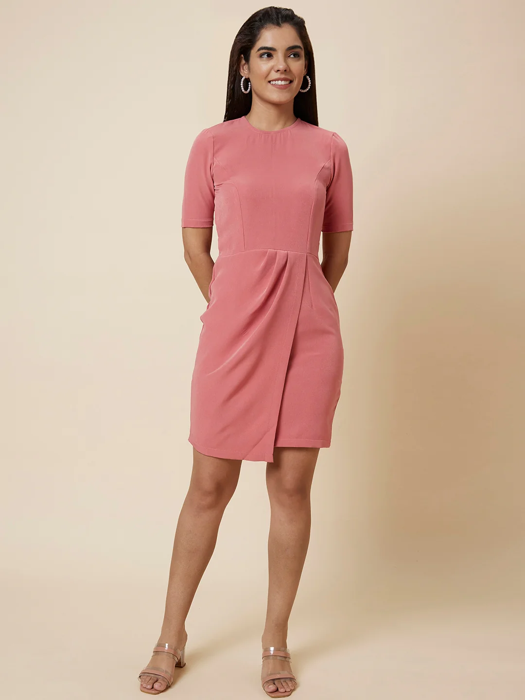 Women Pink Solid Sheath Dress - Image 6