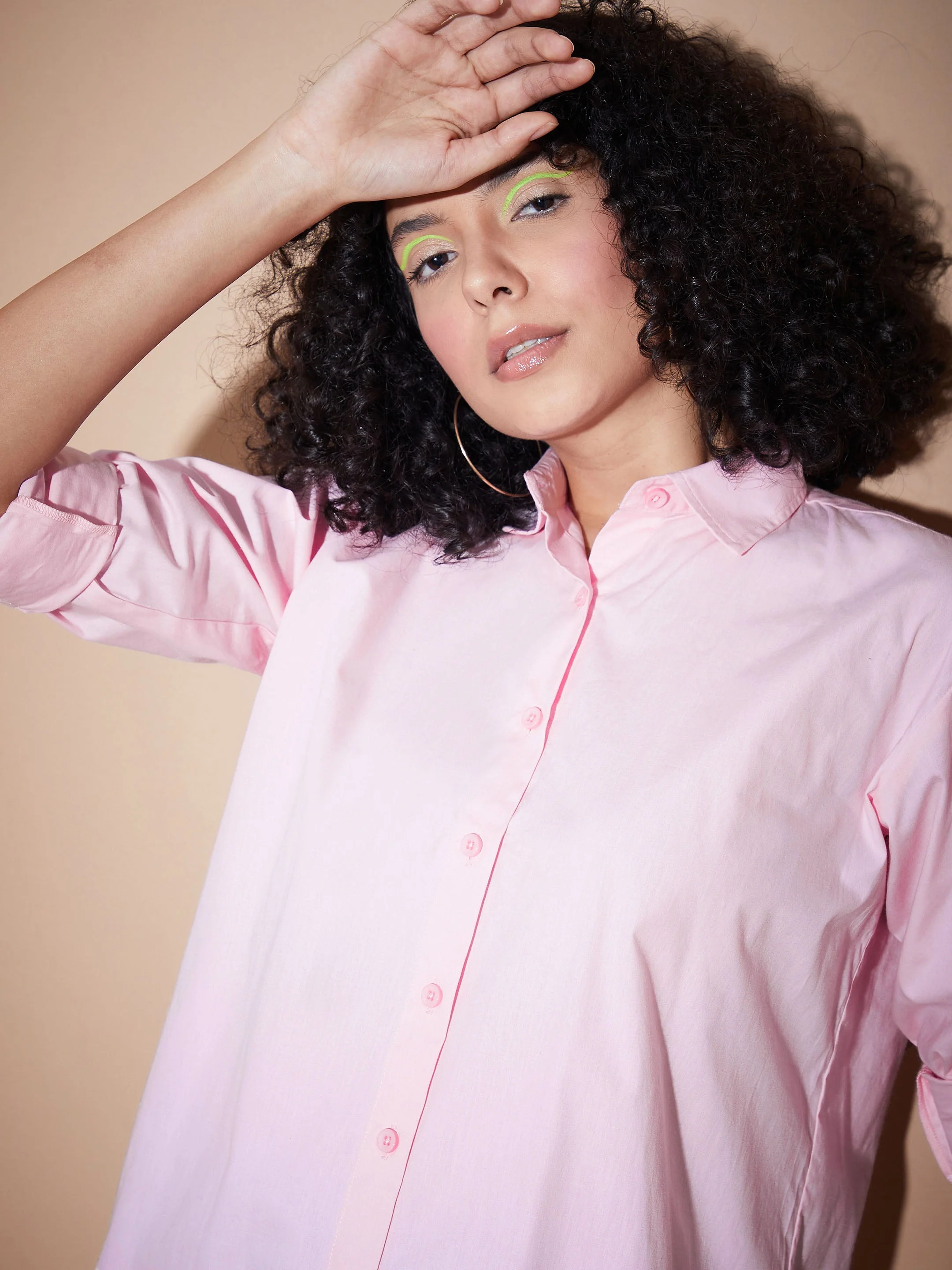 Women Pink Poplin Oversized Shirt - Image 2