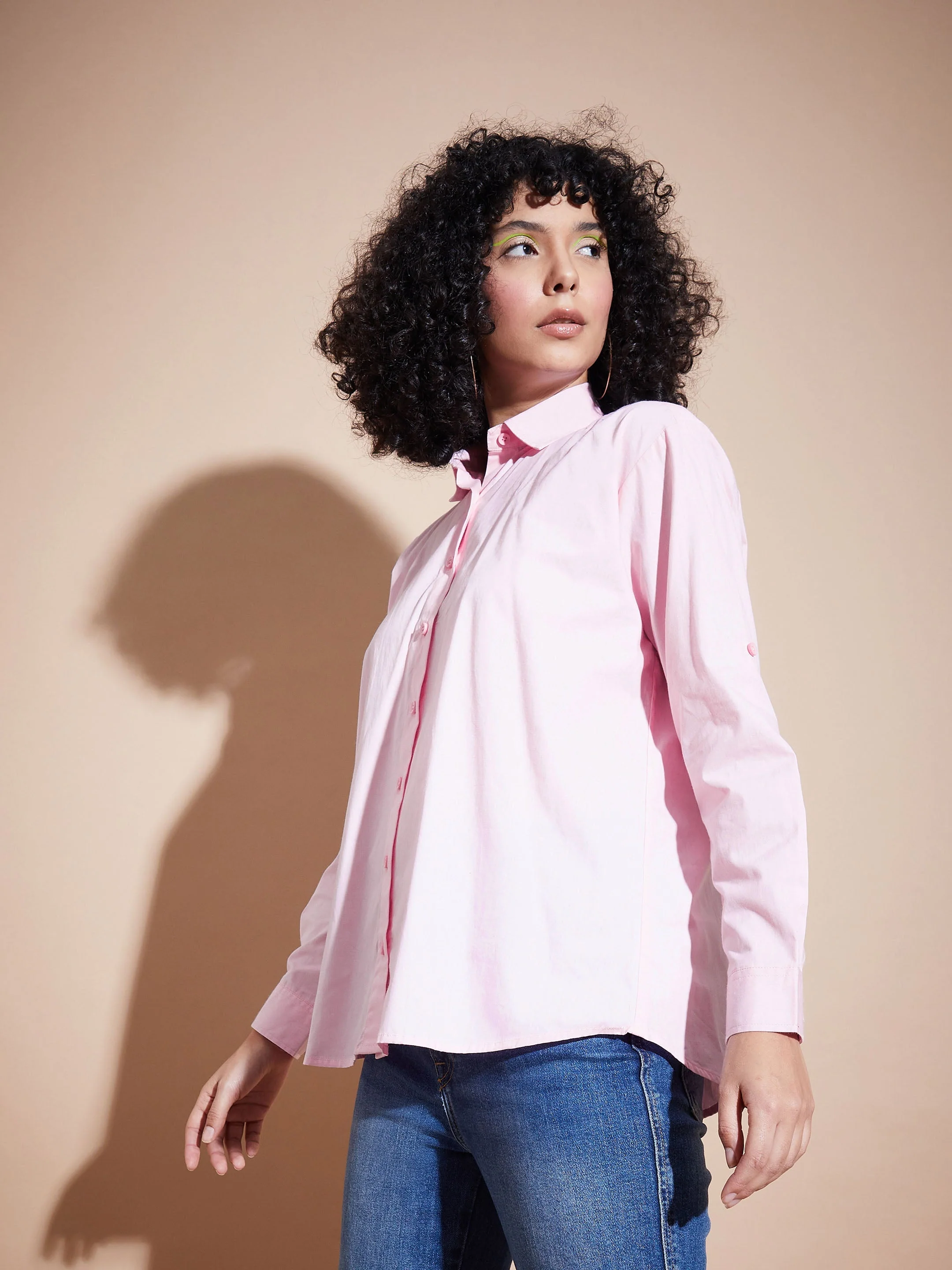Women Pink Poplin Oversized Shirt - Image 4