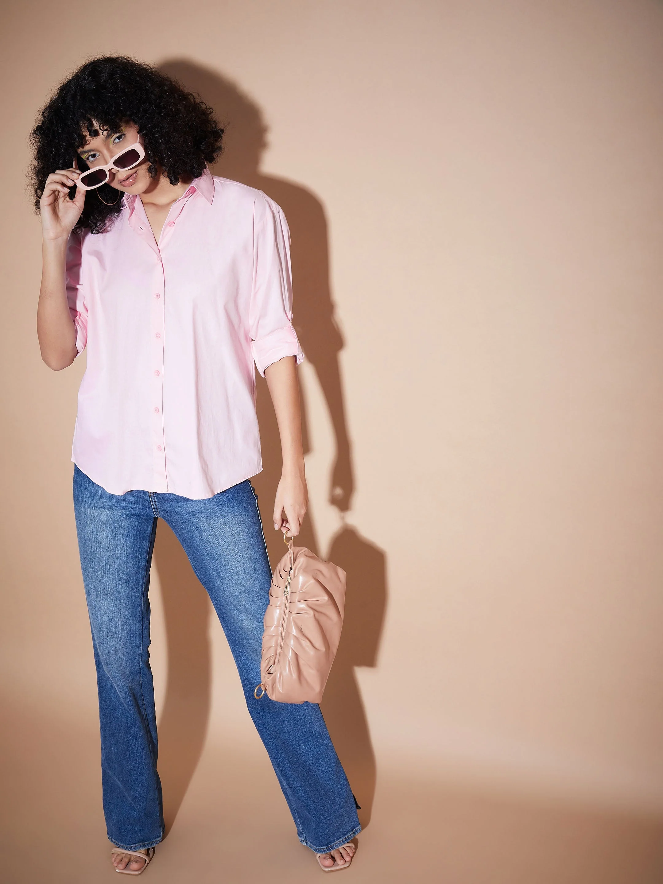 Women Pink Poplin Oversized Shirt - Image 6