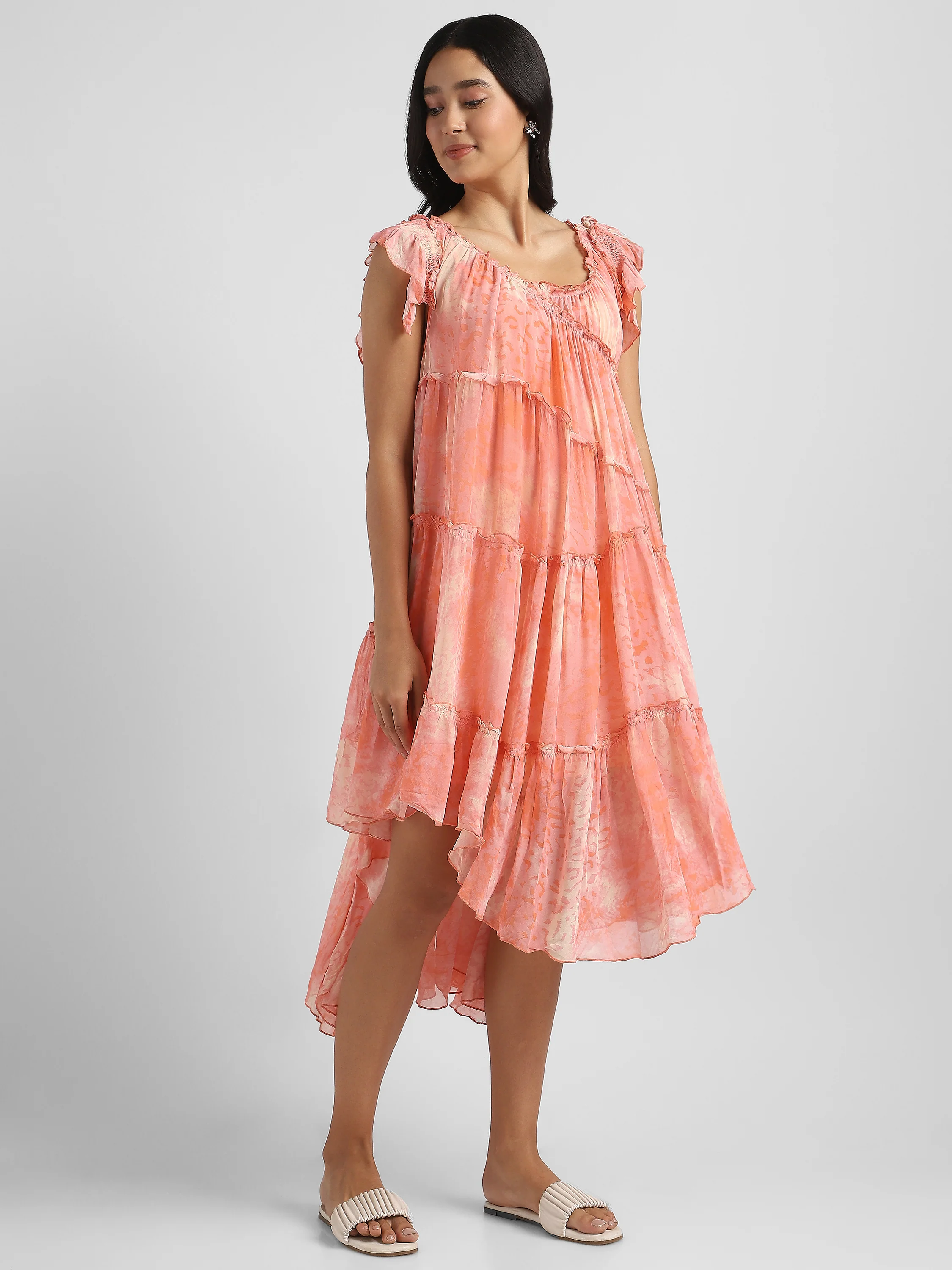 Women Pink Printed high low frilled dress - Image 6