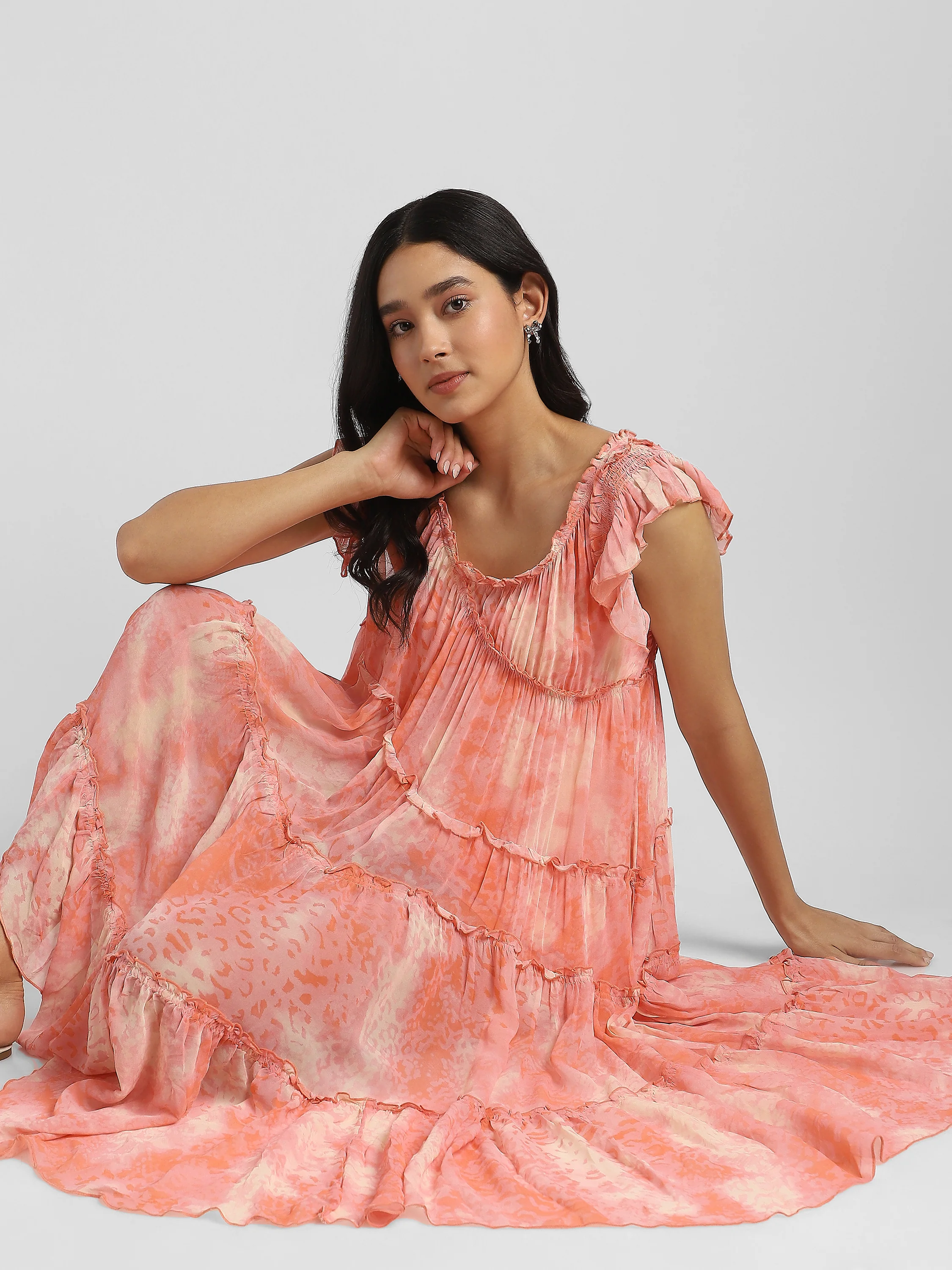 Women Pink Printed high low frilled dress - Image 7