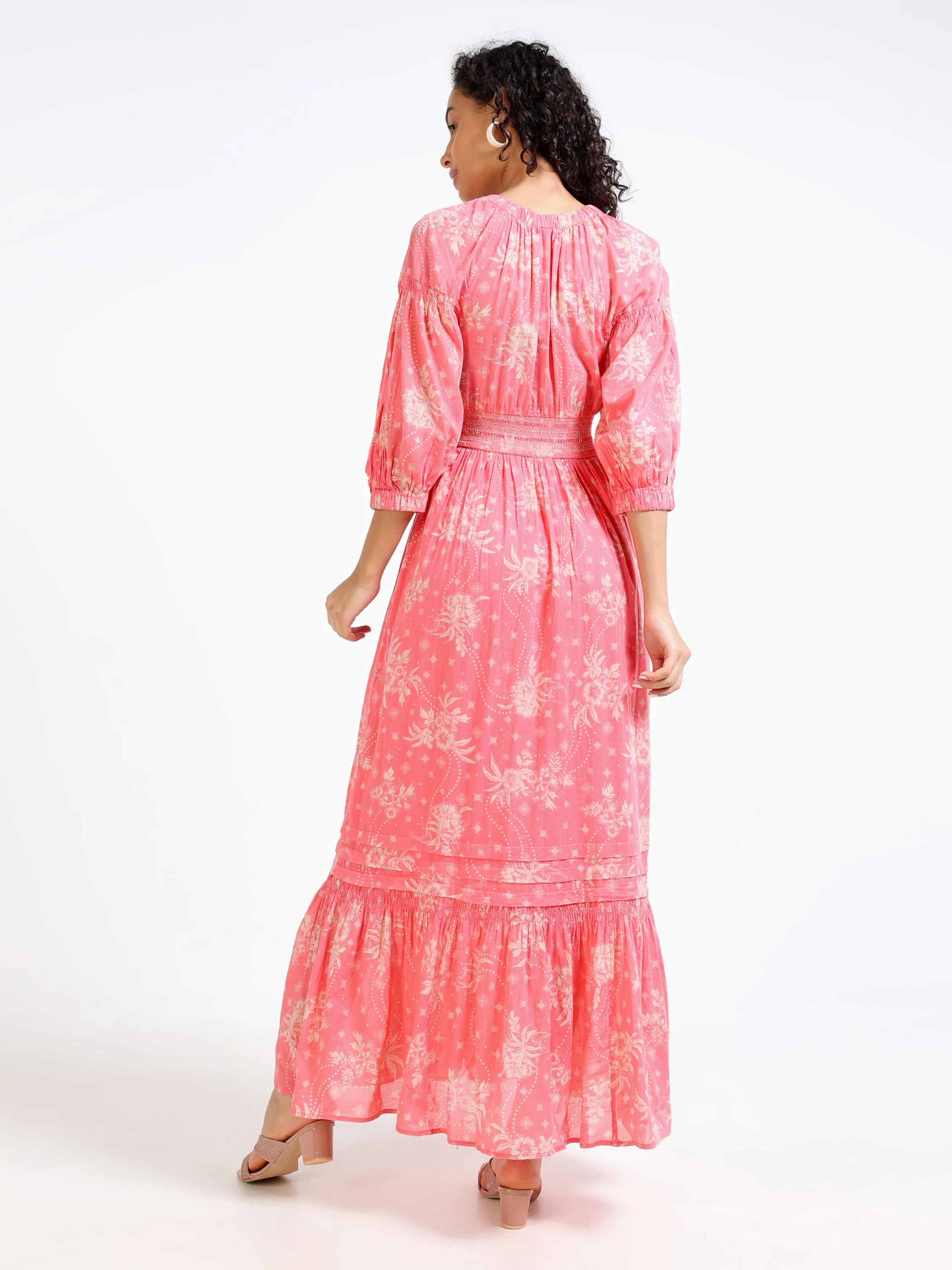 Women Pink Printed Maxi Dress - Image 2