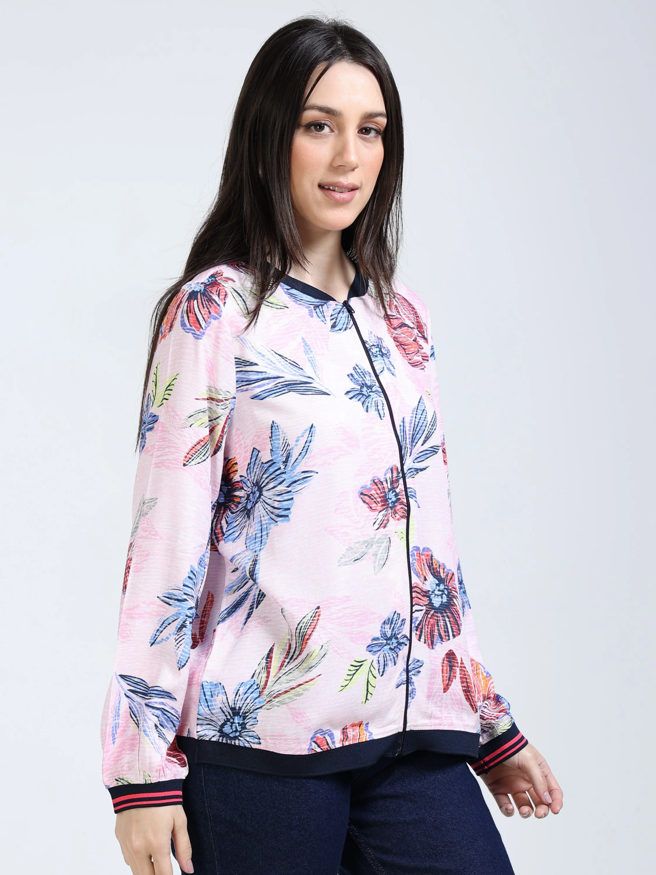 Women Pink Printed Relaxed Jacket - Image 6
