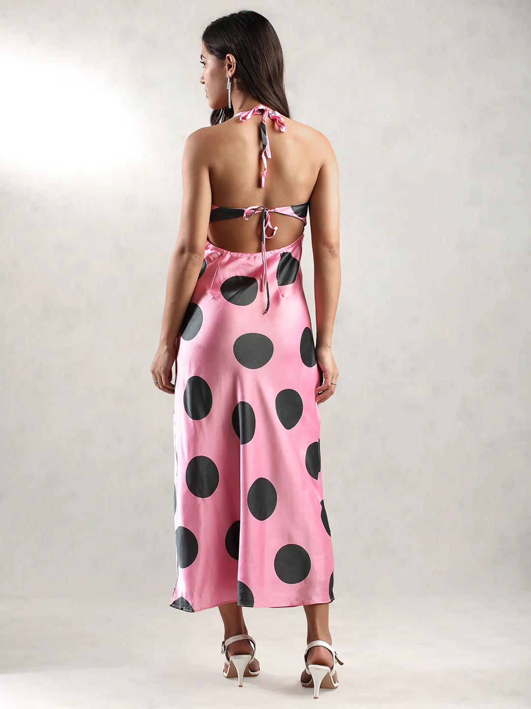 Women Pink Polka Dot Maxi Dress - Image 2
