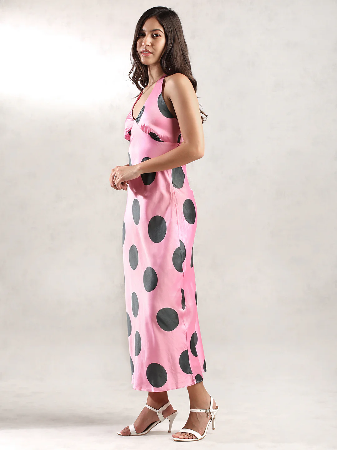 Women Pink Polka Dot Maxi Dress - Image 6
