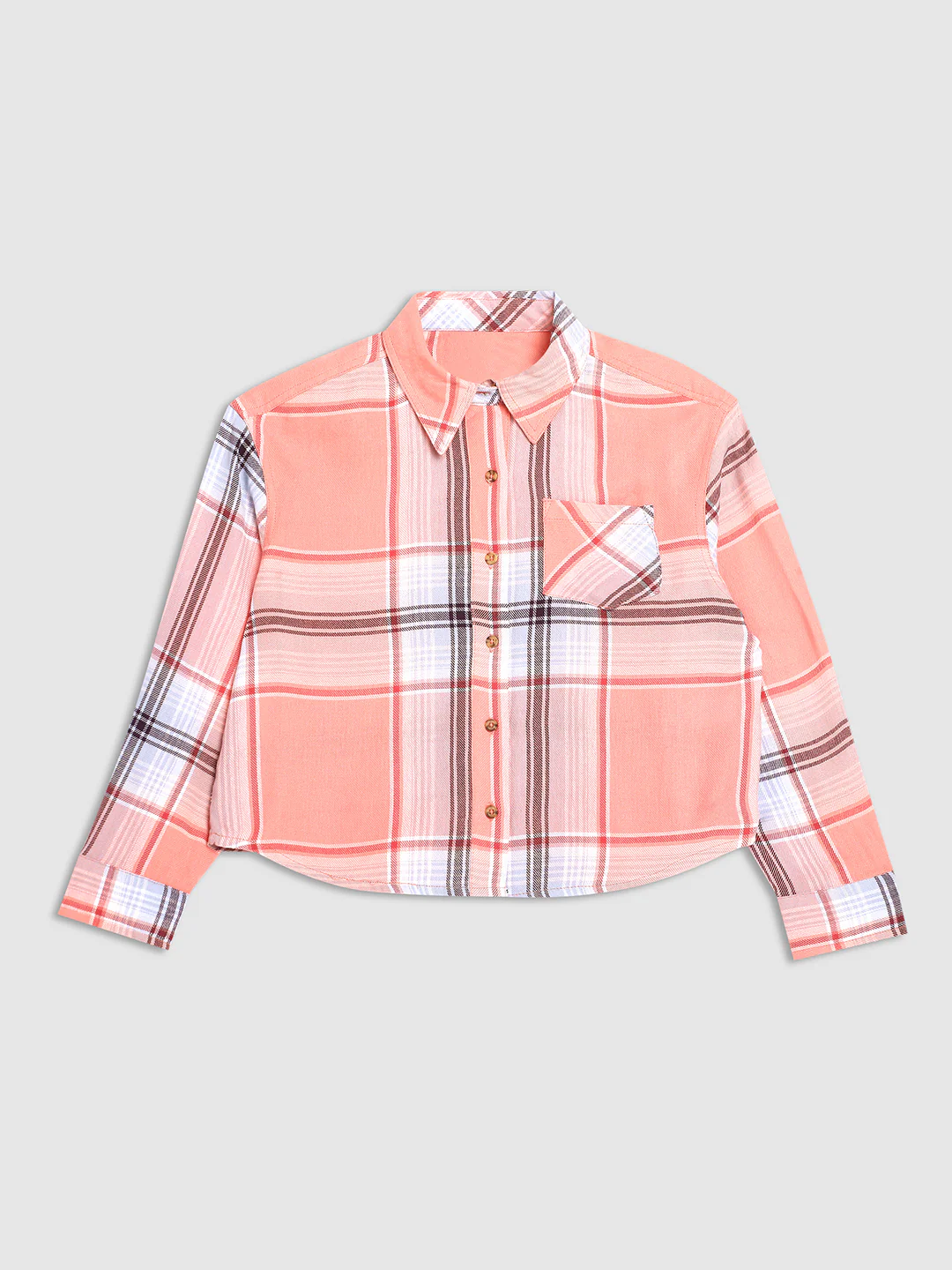Women Pink Checked Cropped Shirt - Image 7