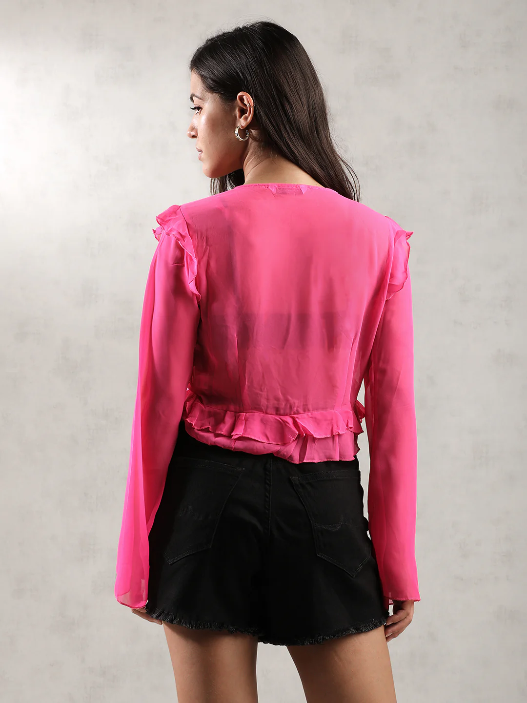 Women Front Tie Up Sheer Crop Top - Image 5