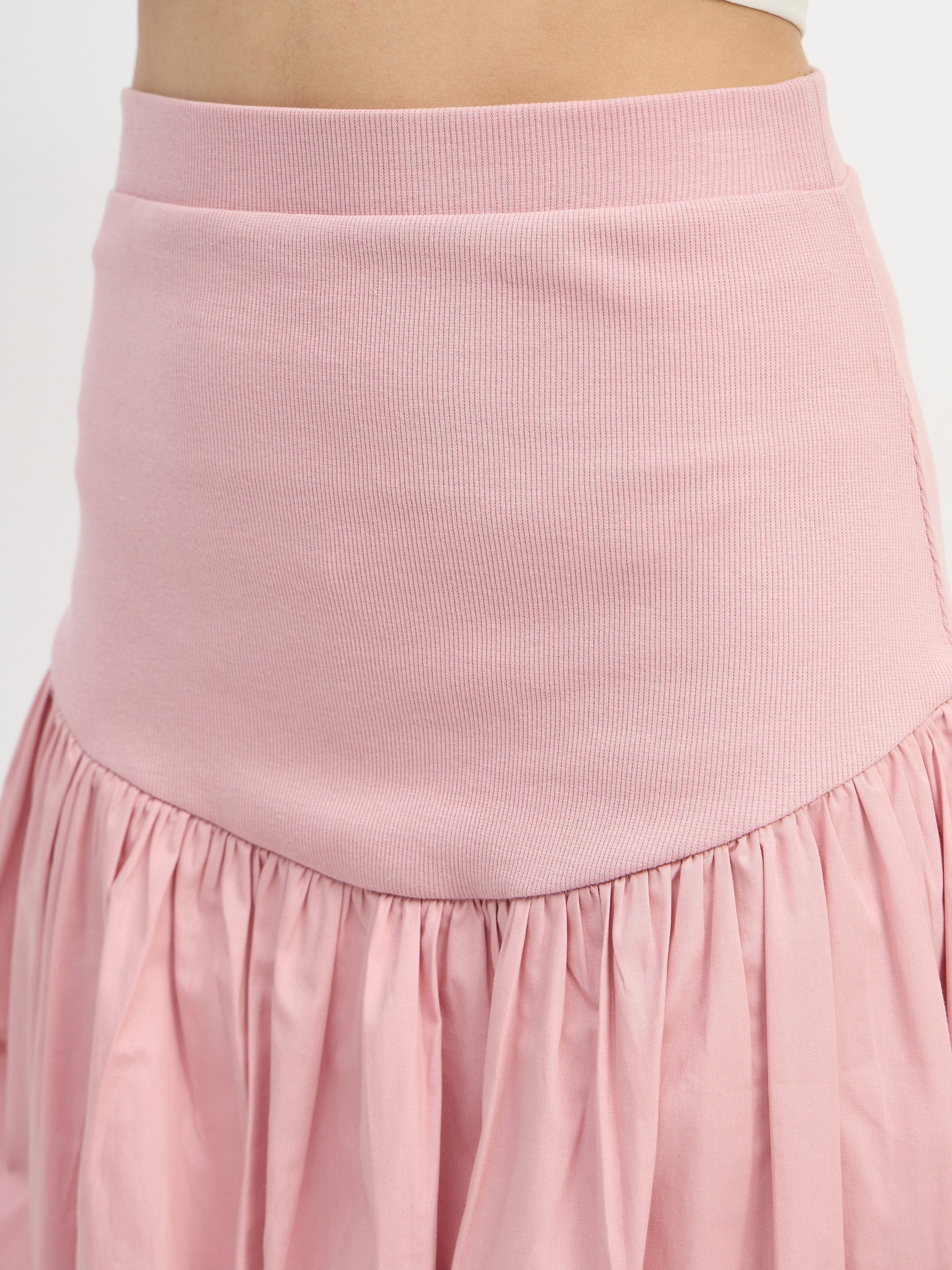 Women Pink Rib Balloon Hem Mini Skirt - Image 4