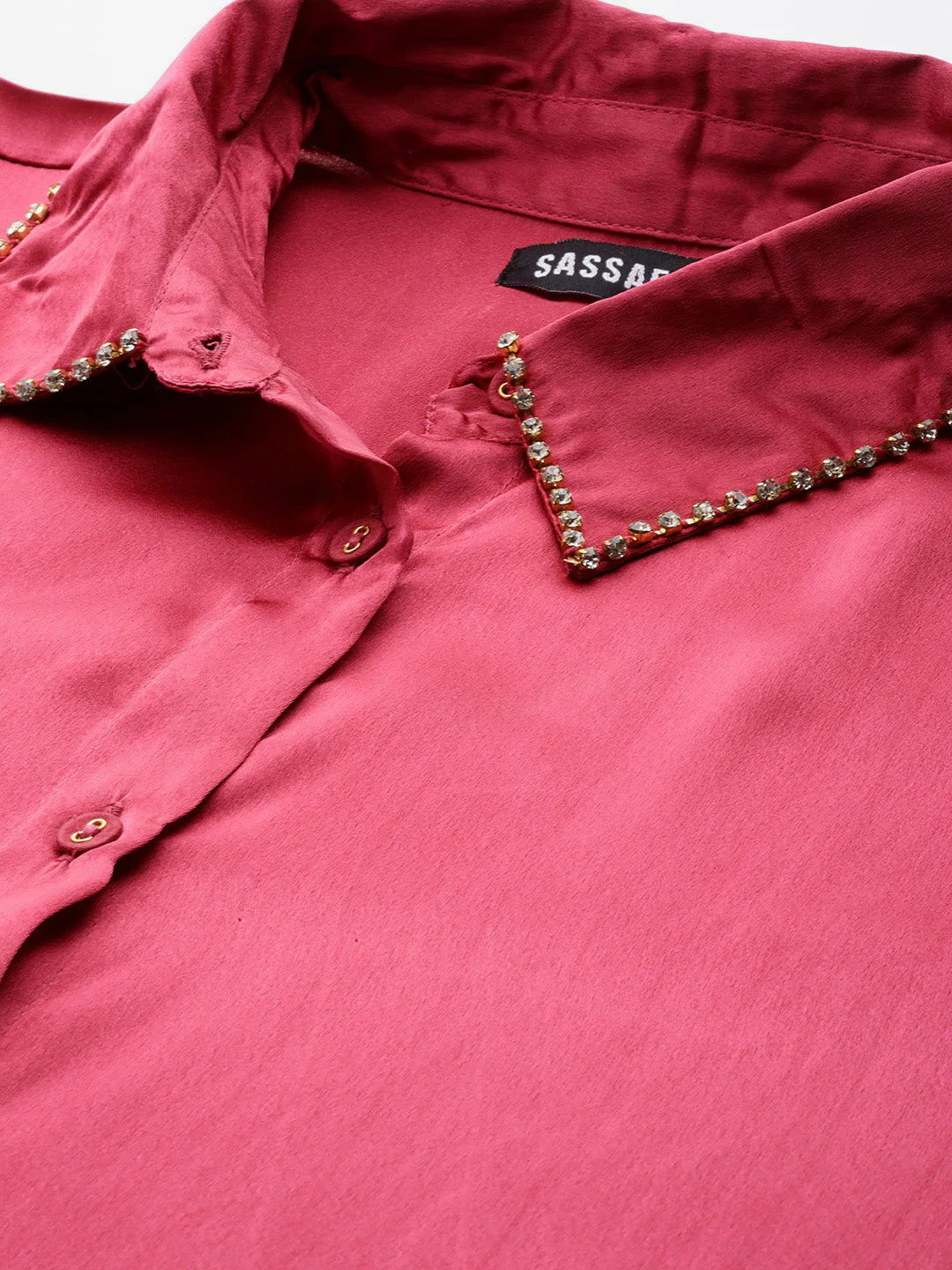Women Pink Satin Longline Shirt - Image 2