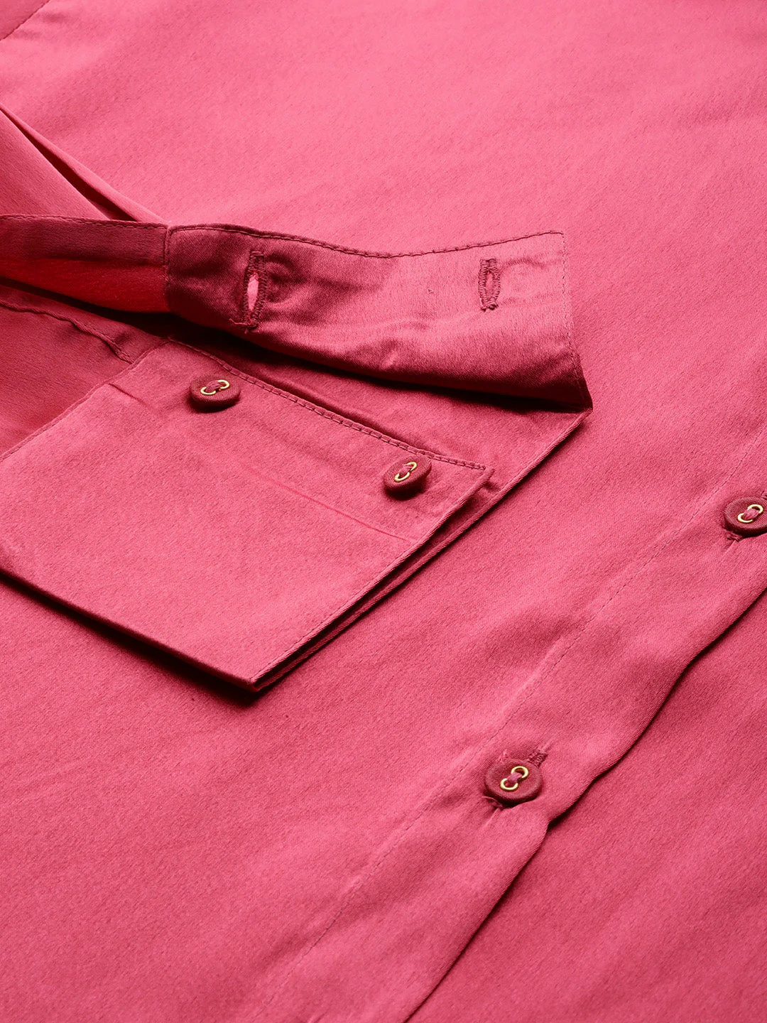 Women Pink Satin Longline Shirt - Image 3