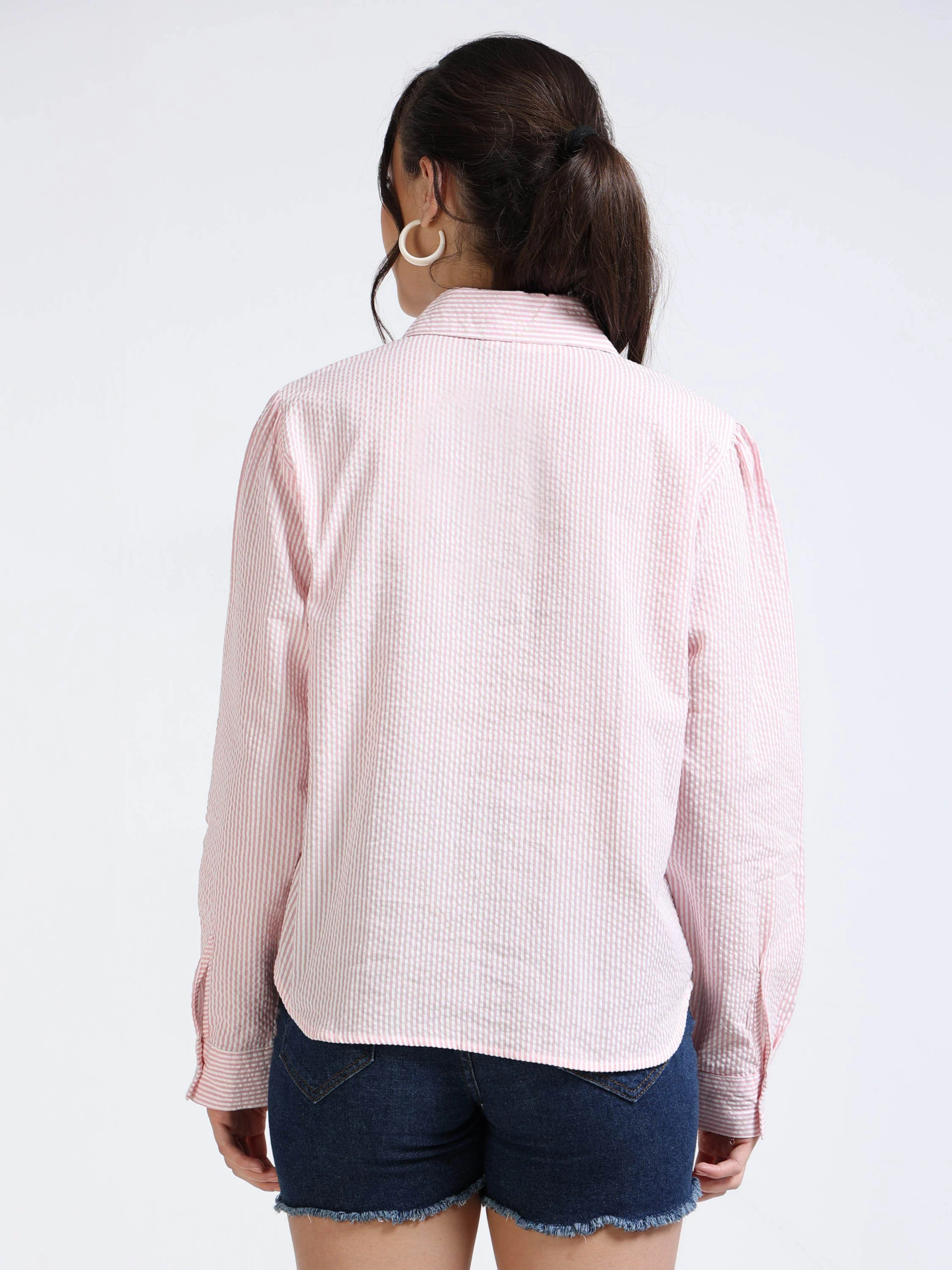 Women Pink Seersucker Shirt - Image 3