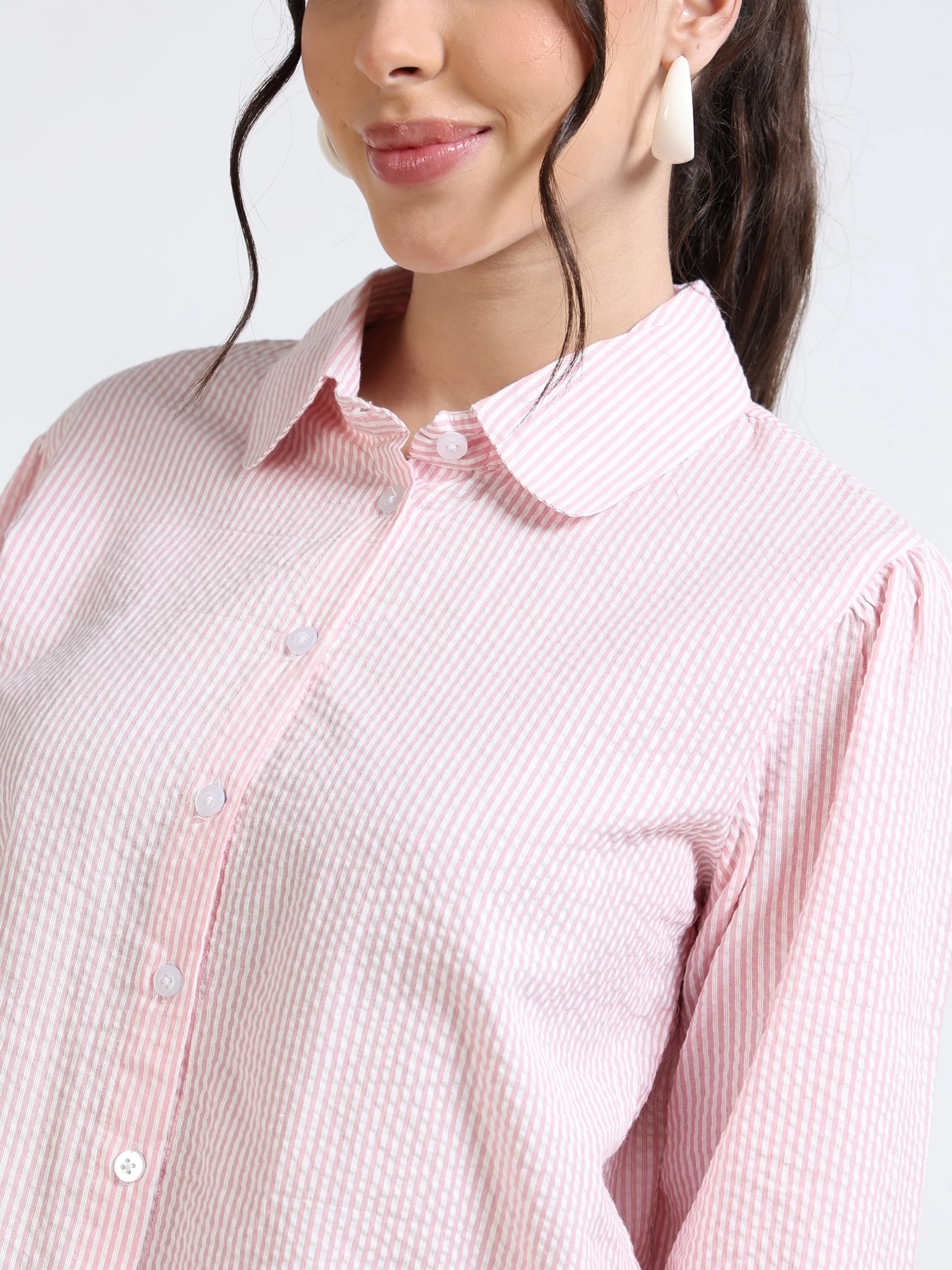 Women Pink Seersucker Shirt - Image 4