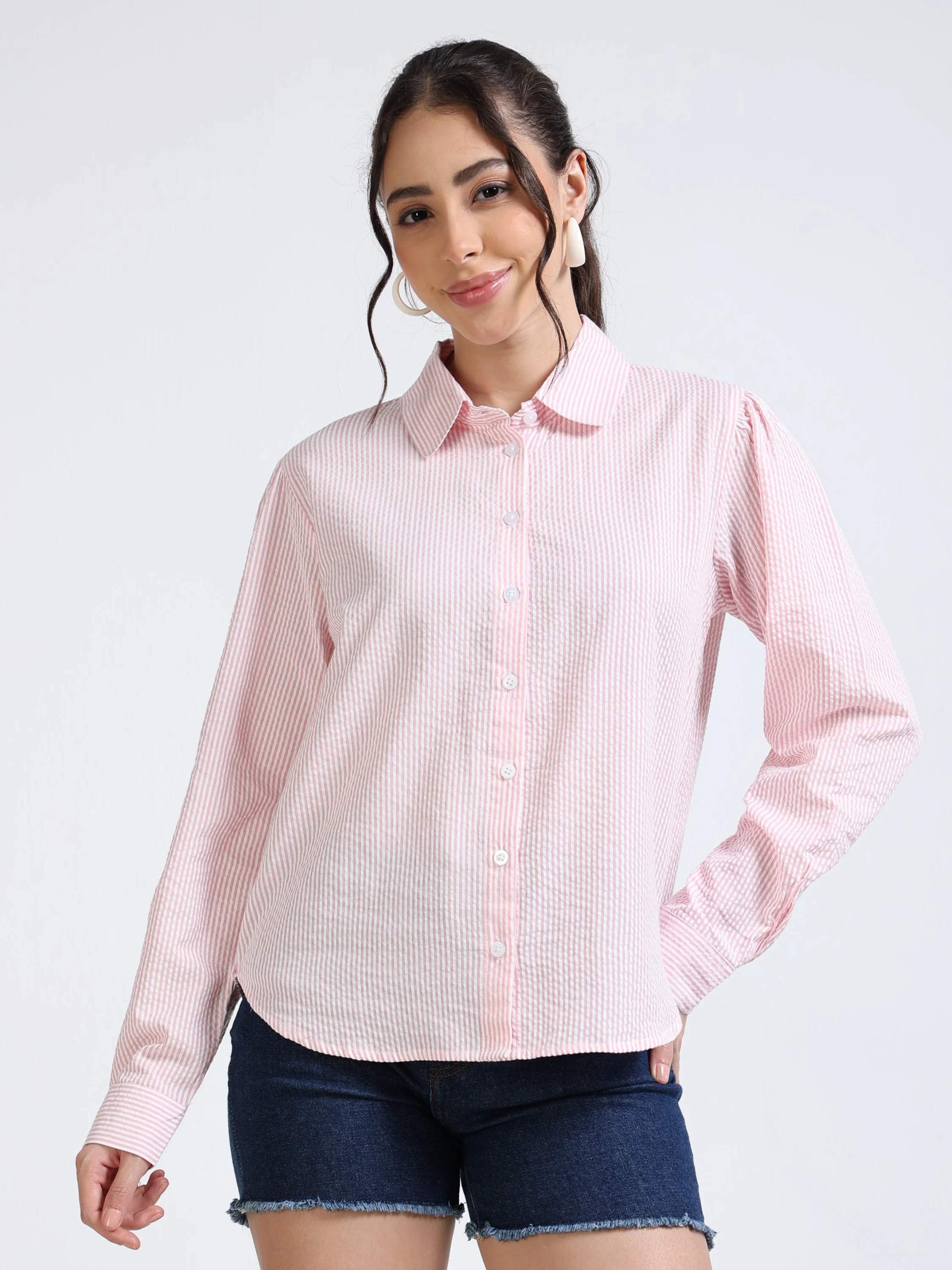 Women Pink Seersucker Shirt - Image 5
