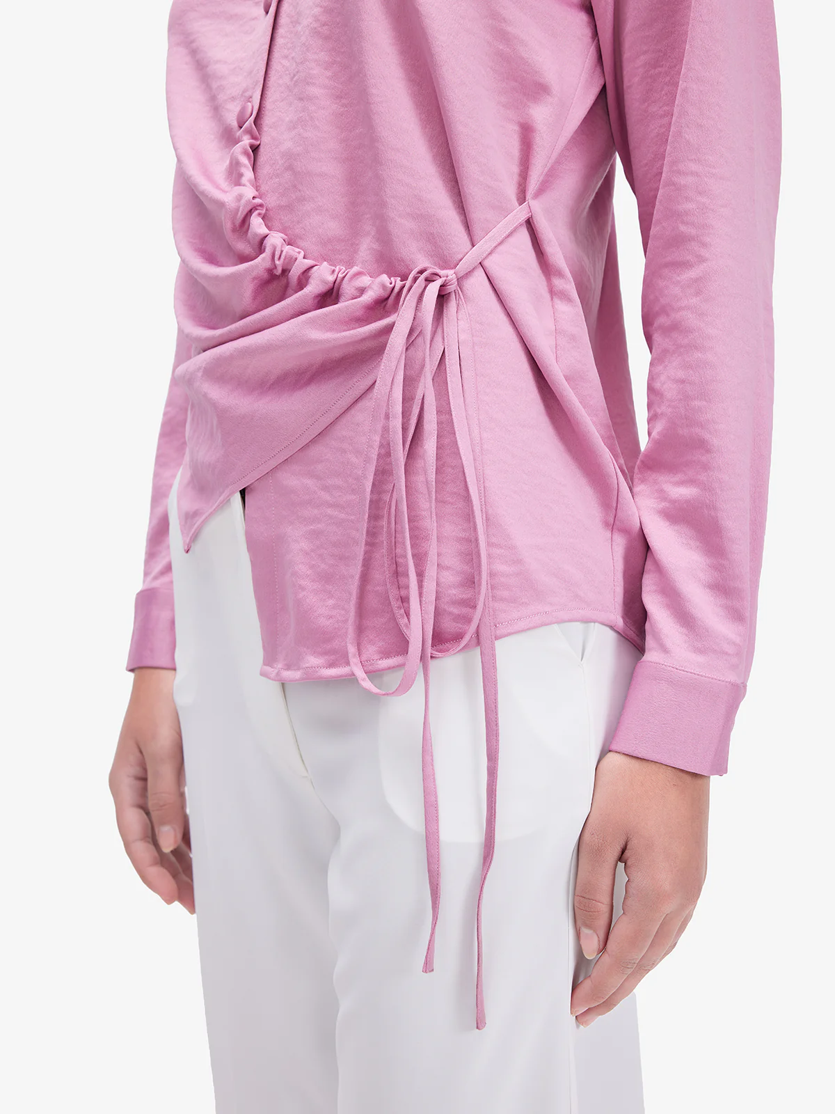 Women Pink Side Knot Detail Shirt - Image 4