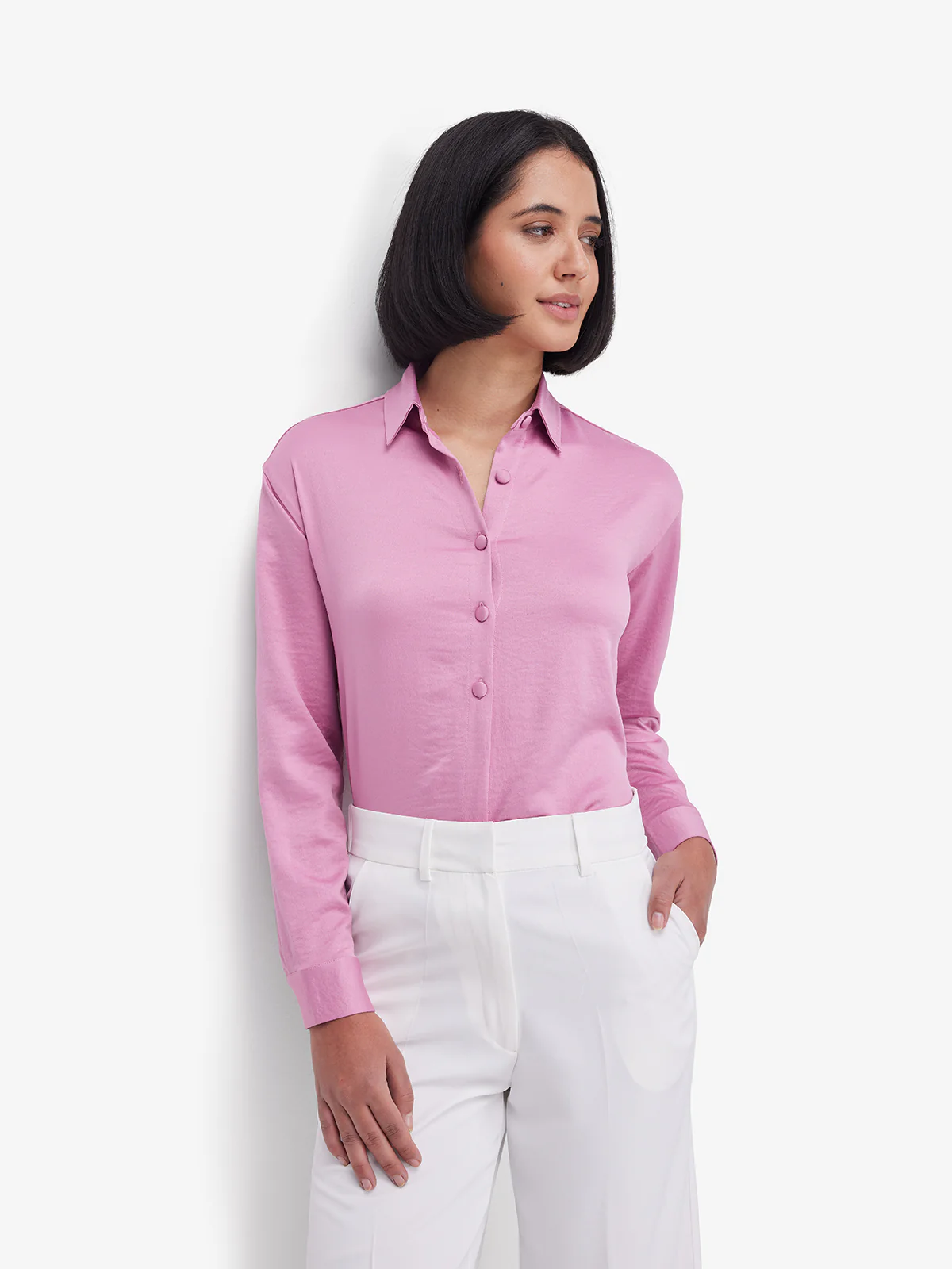 Women Pink Side Knot Detail Shirt - Image 5