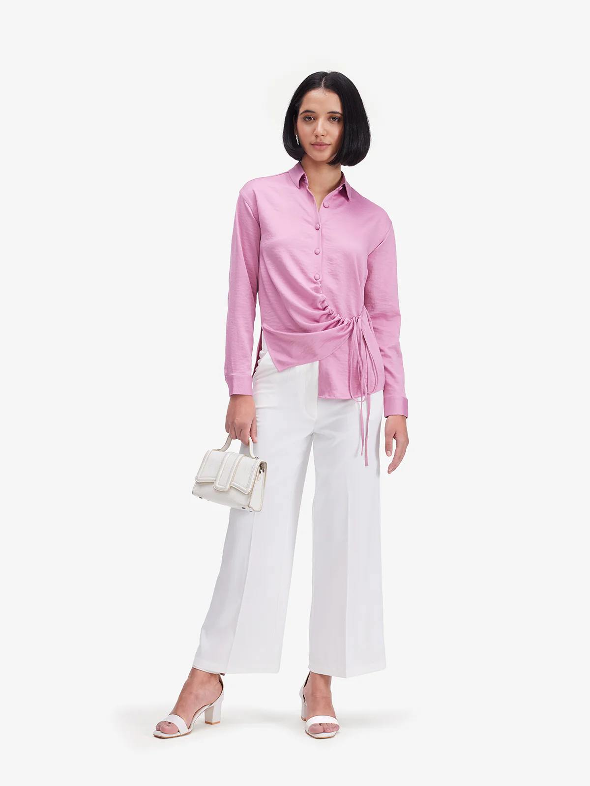 Women Pink Side Knot Detail Shirt - Image 6