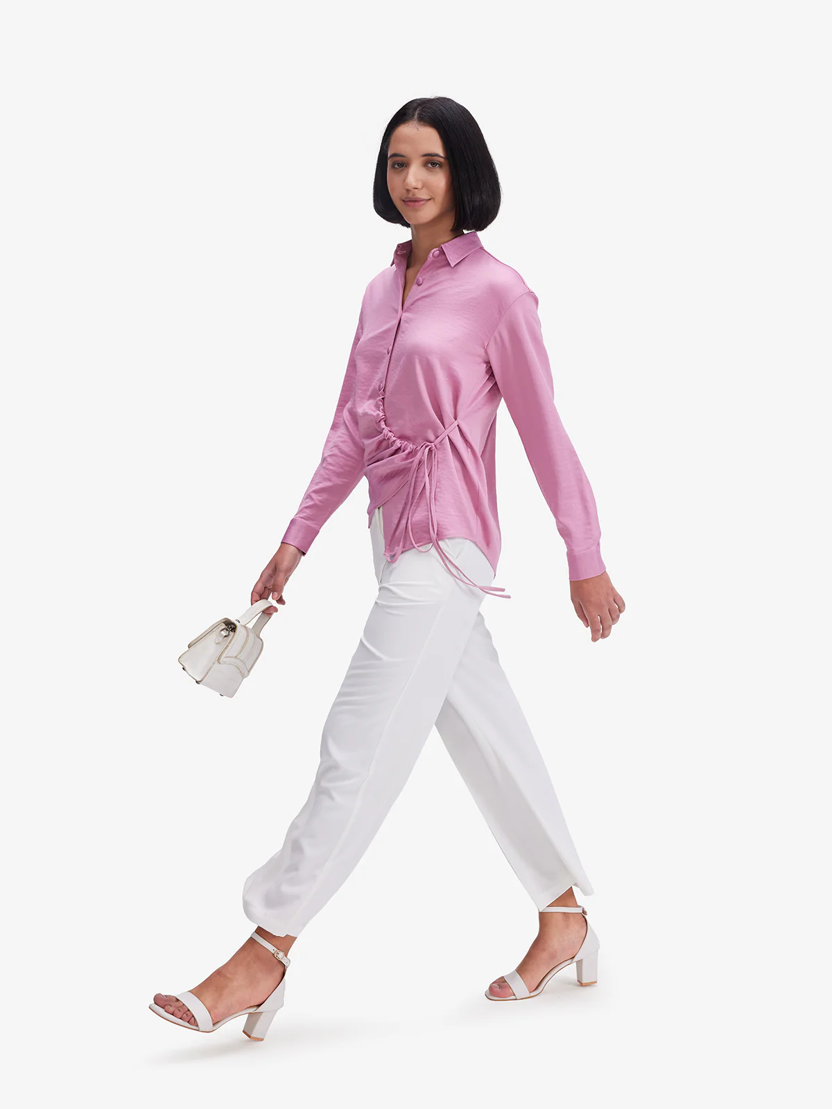 Women Pink Side Knot Detail Shirt - Image 7