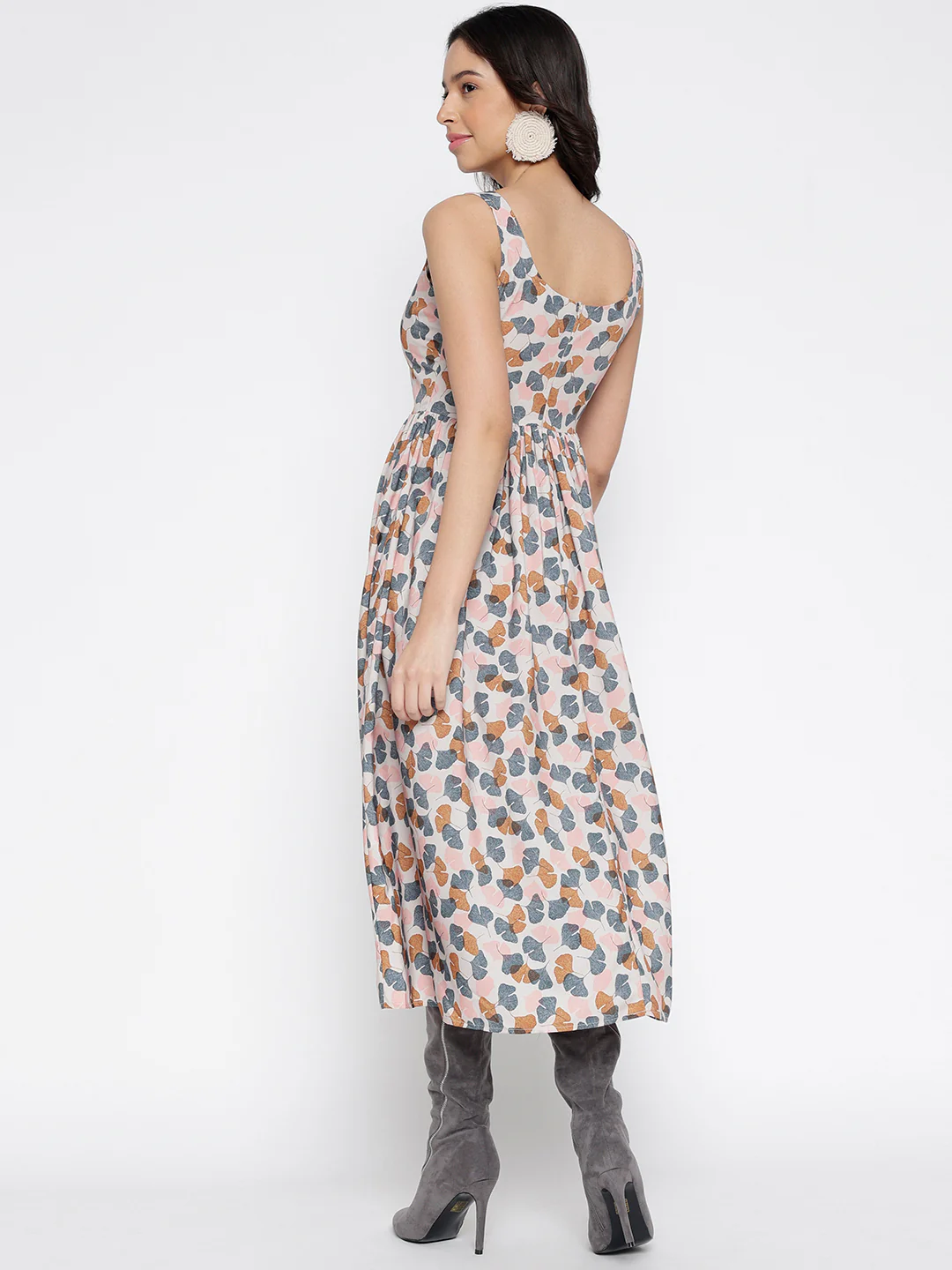 Women Pink Silky Crepe Midi Dress - Image 2