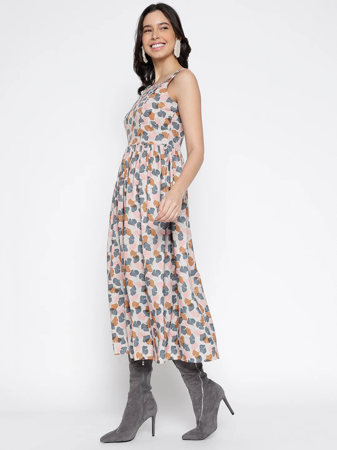 Women Pink Silky Crepe Midi Dress - Image 4